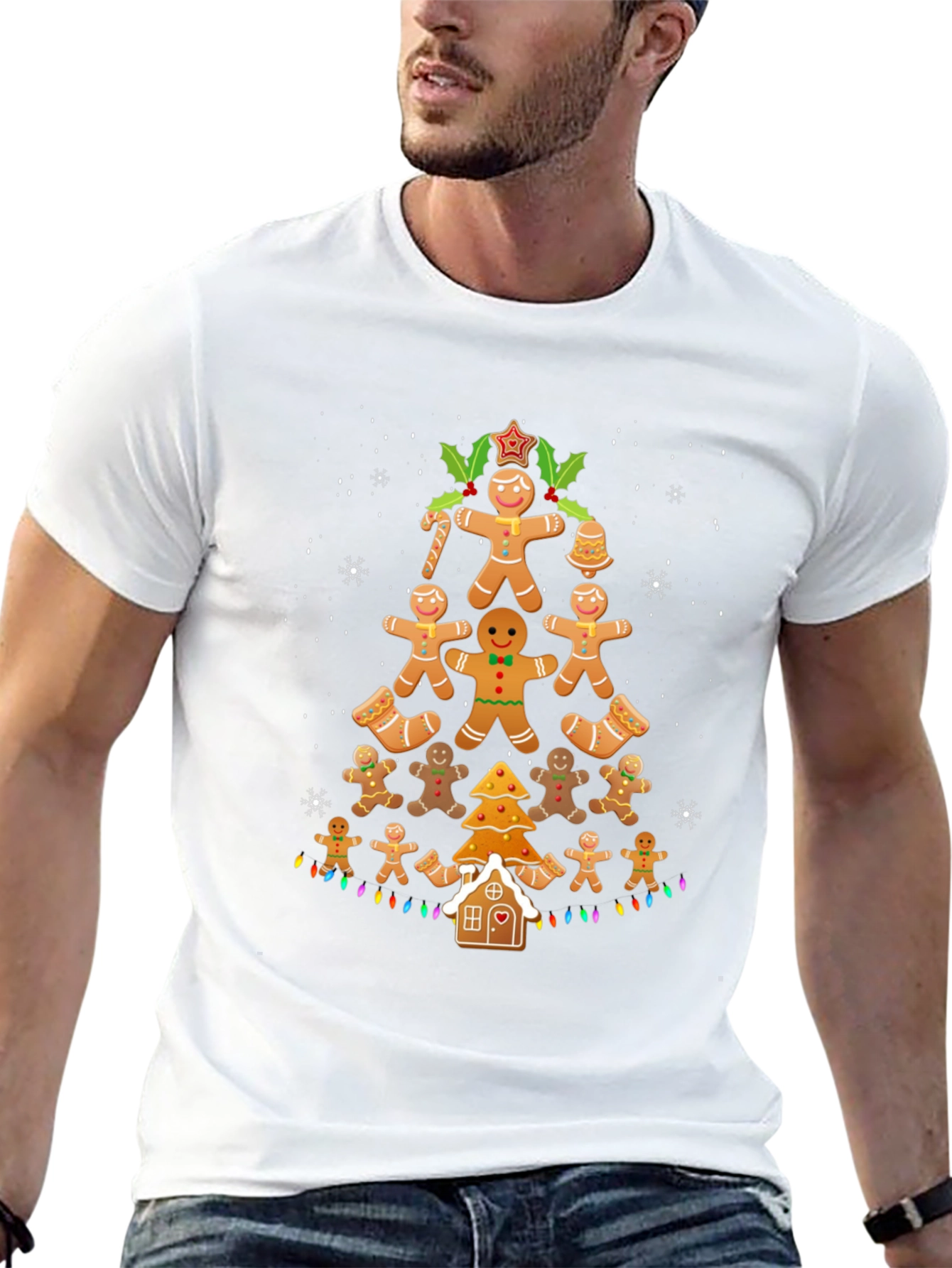 Gingerbread Man Christmas Tree Graphic T-Shirt