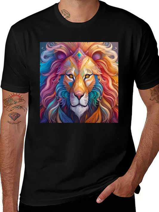 Colorful Lion Graphic Tee - Artistic Mens T-Shirt