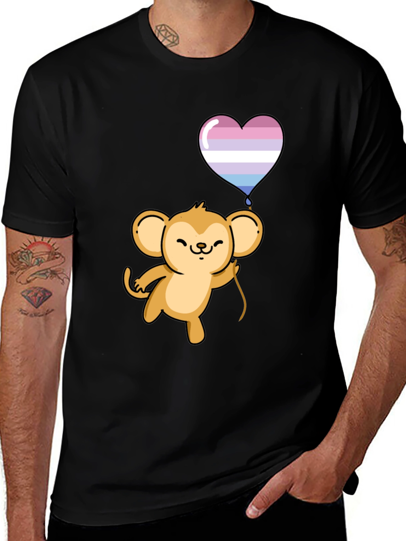 Cute Monkey Holding Intersex Pride Heart Balloon T-Shirt