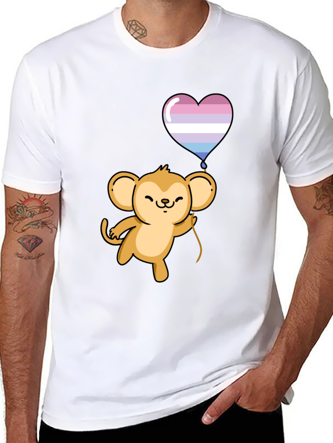 Cute Monkey Holding Intersex Pride Heart Balloon T-Shirt