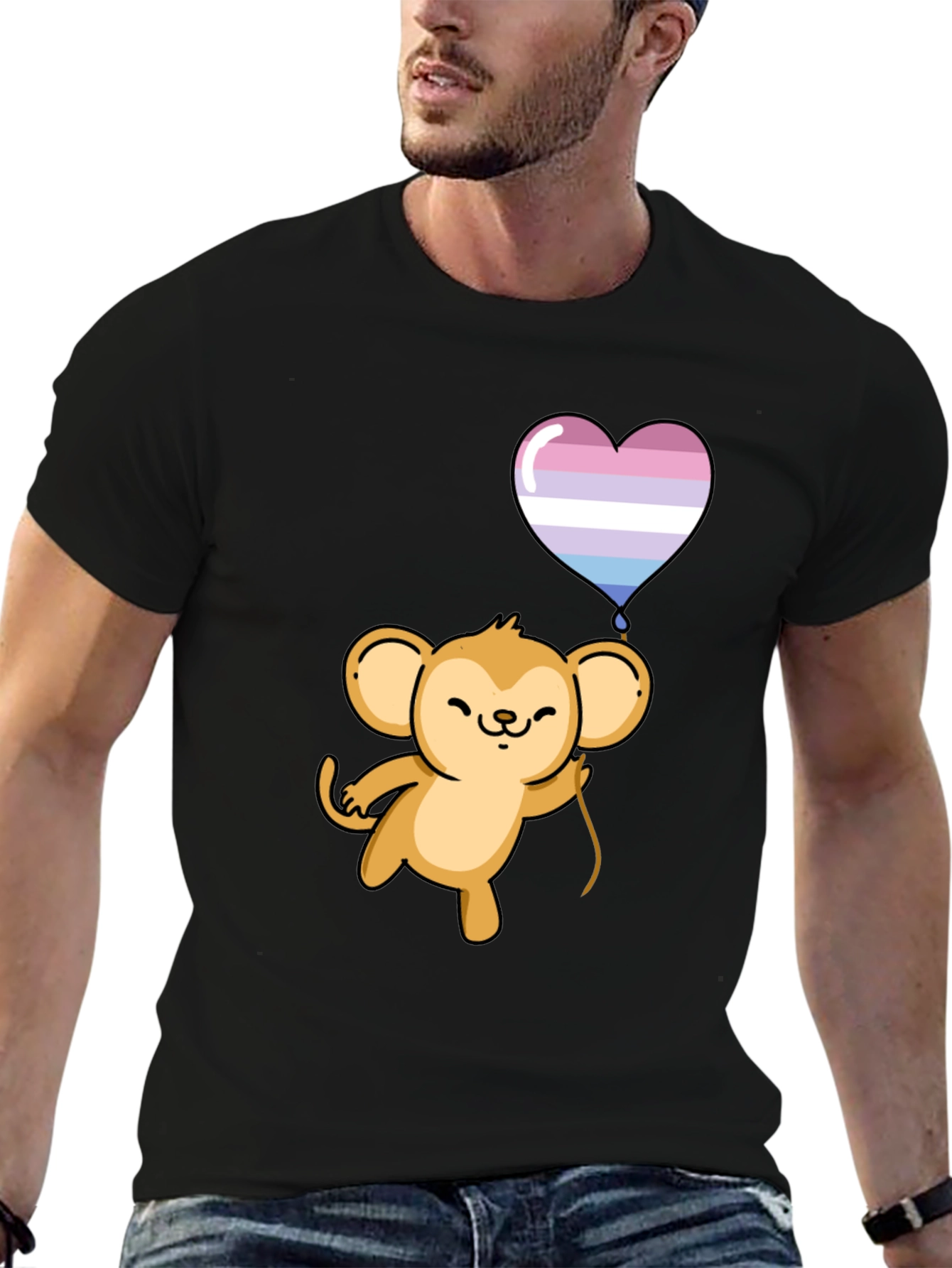 Cute Monkey Holding Intersex Pride Heart Balloon T-Shirt