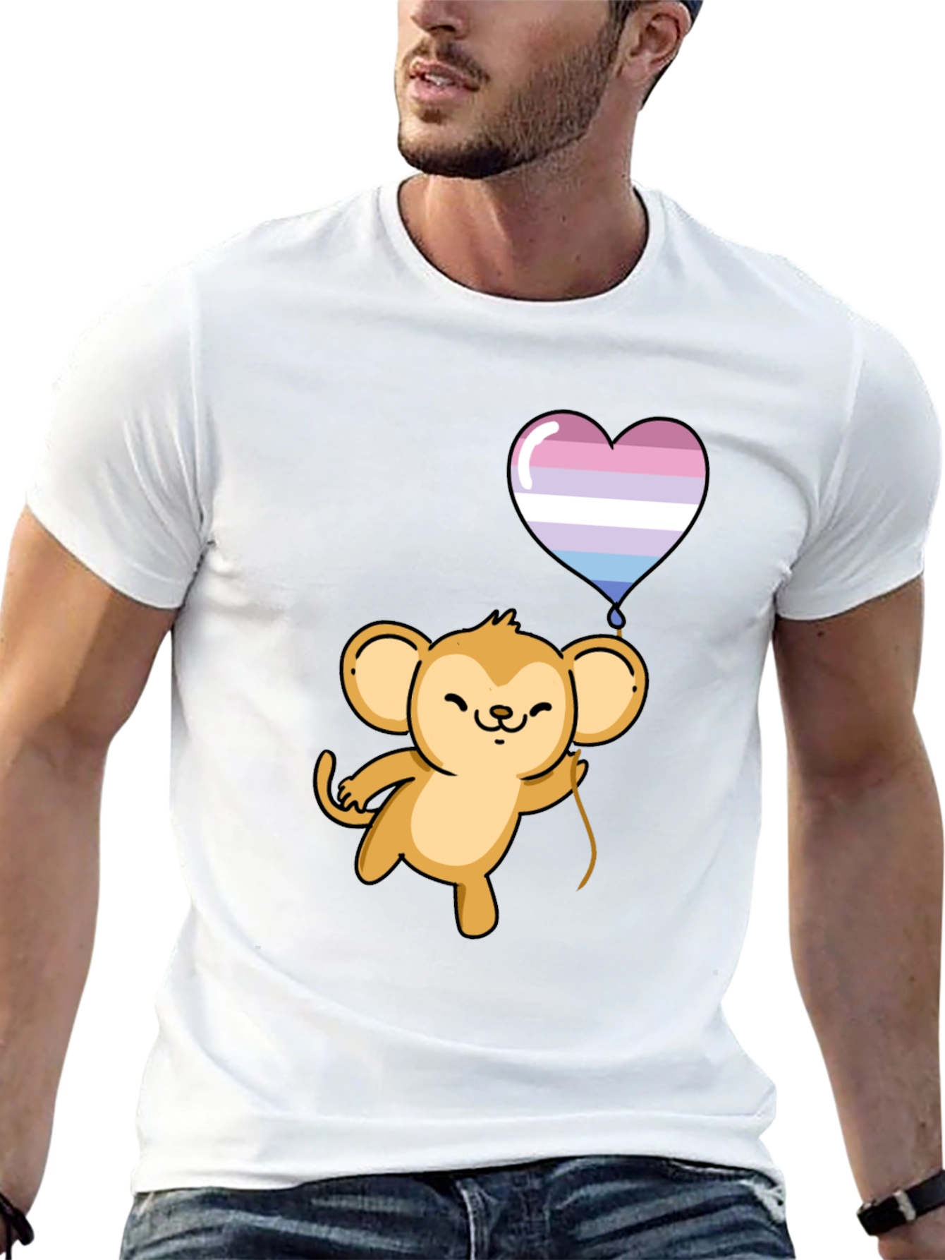 Cute Monkey Holding Intersex Pride Heart Balloon T-Shirt