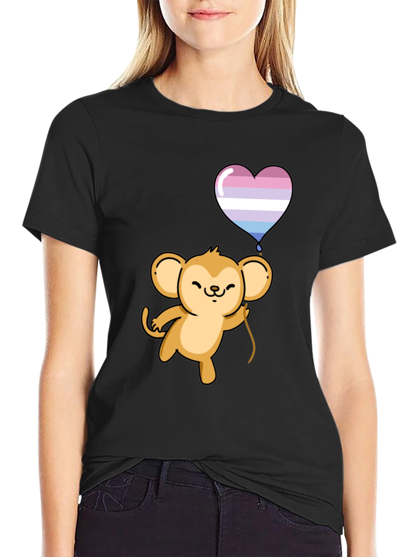 Cute Monkey Holding Intersex Pride Heart Balloon T-Shirt