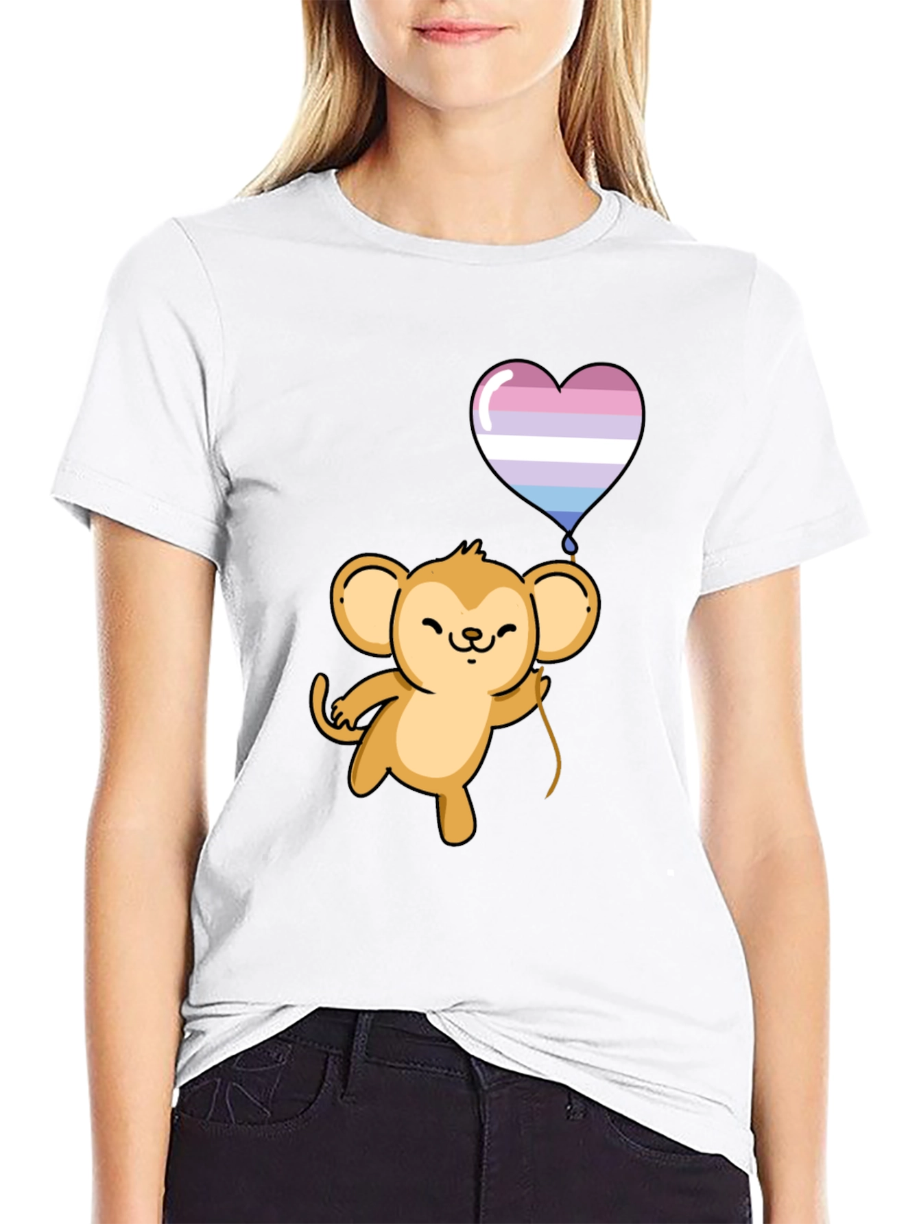 Cute Monkey Holding Intersex Pride Heart Balloon T-Shirt
