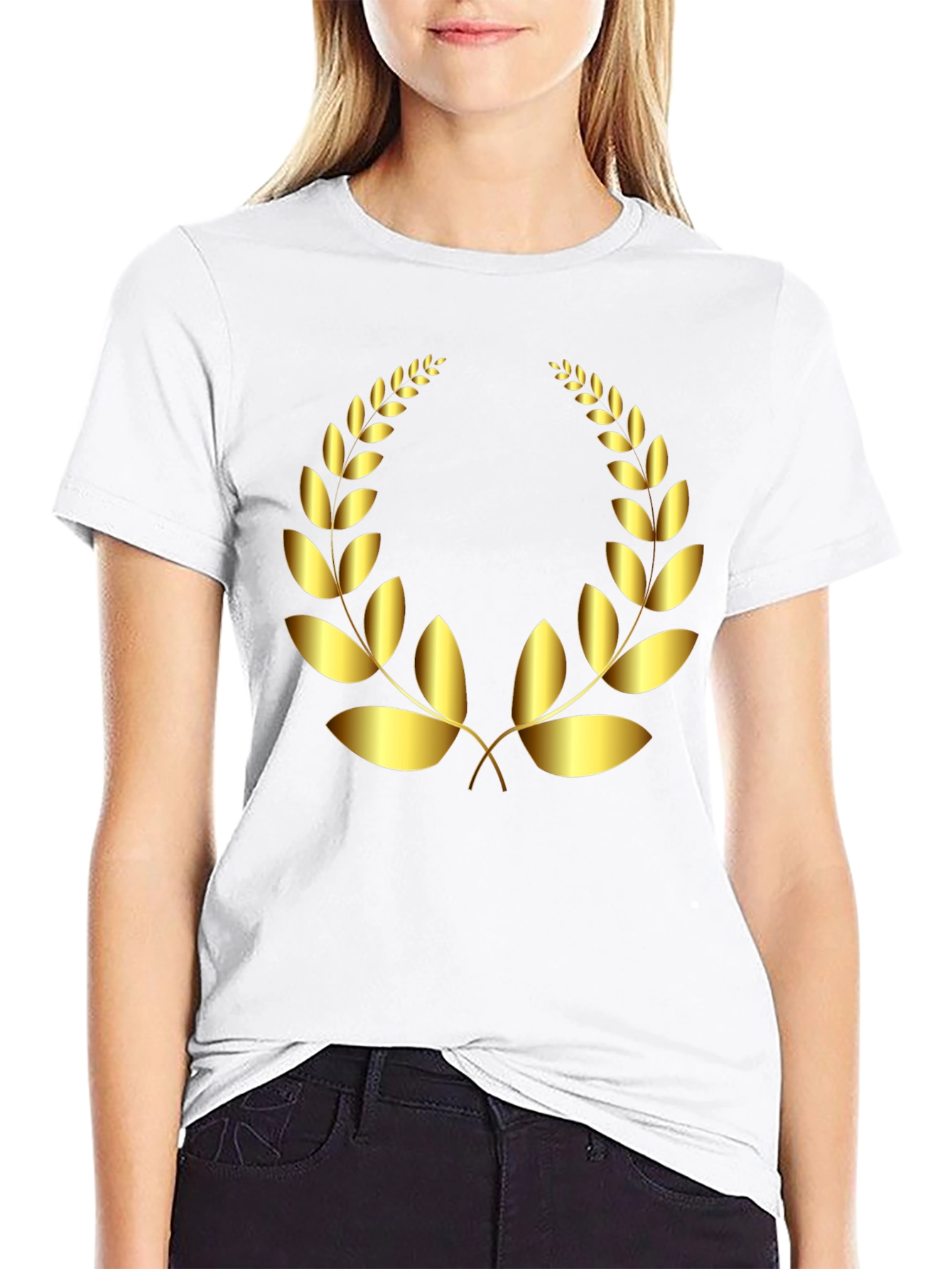 Golden Laurel Wreath Graphic Tee - Classic Style