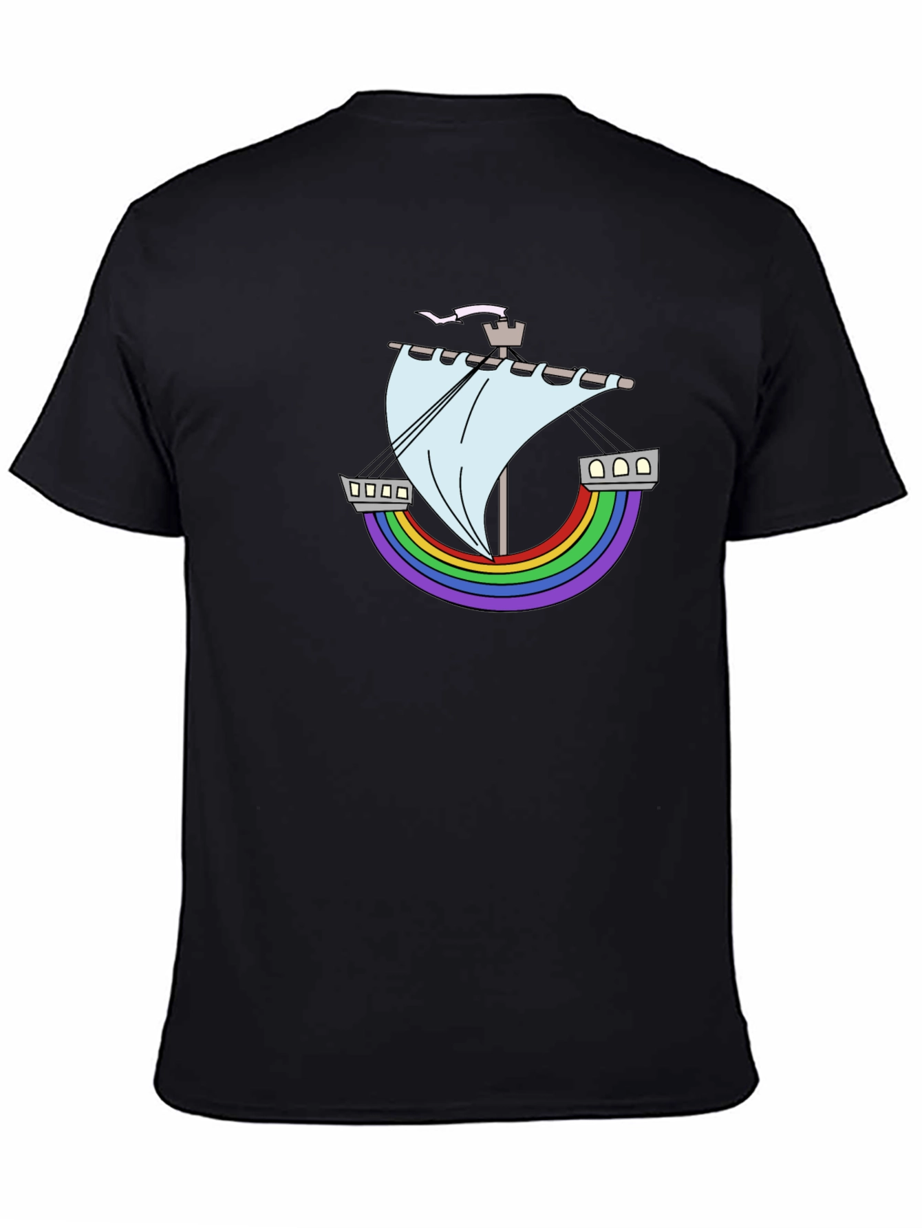 Rainbow Ship Graphic Tee - Black Cotton T-Shirt