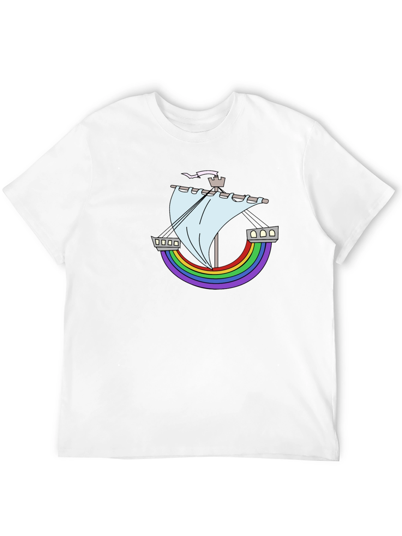 Rainbow Ship Graphic Tee - Black Cotton T-Shirt