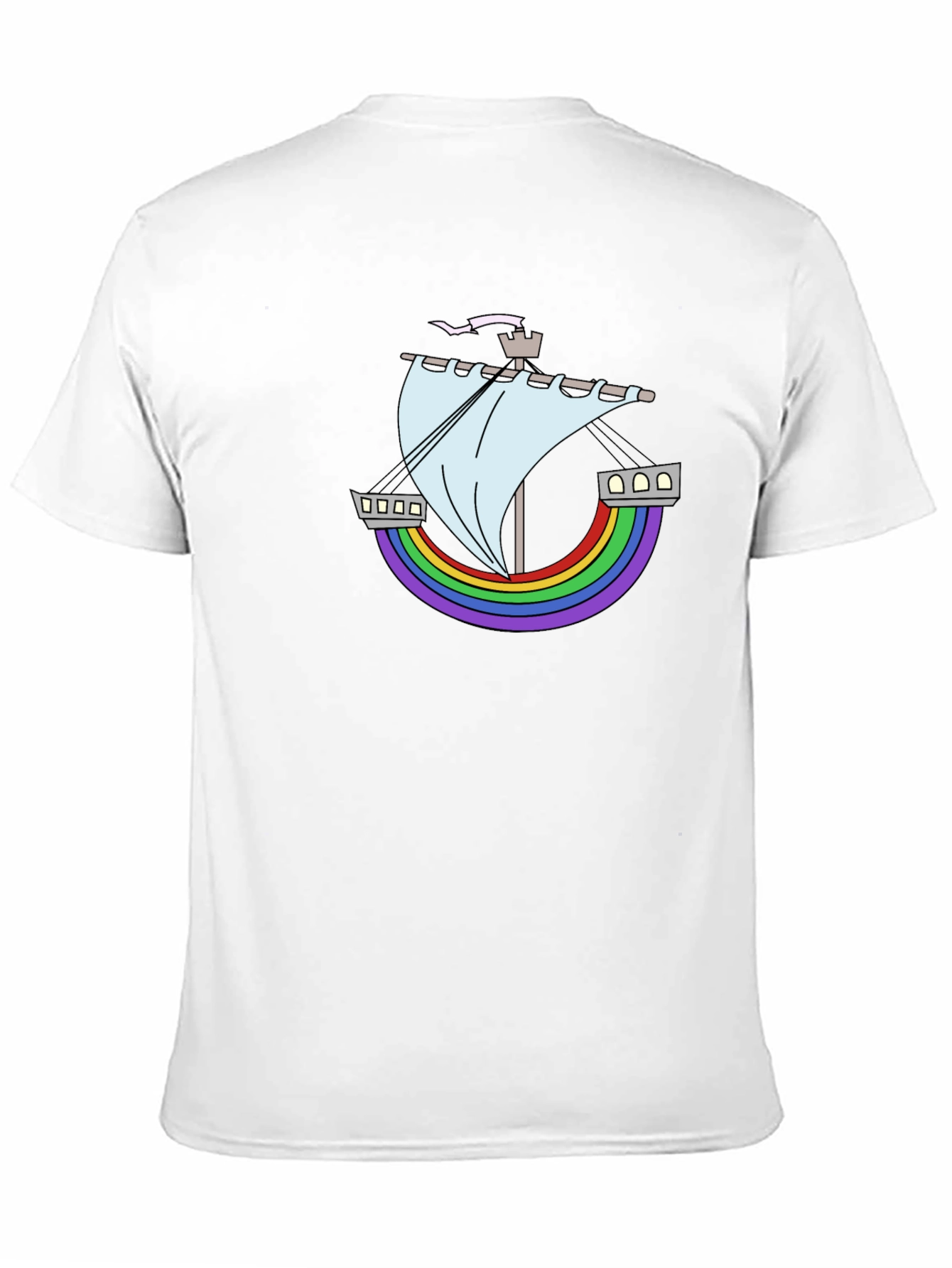 Rainbow Ship Graphic Tee - Black Cotton T-Shirt