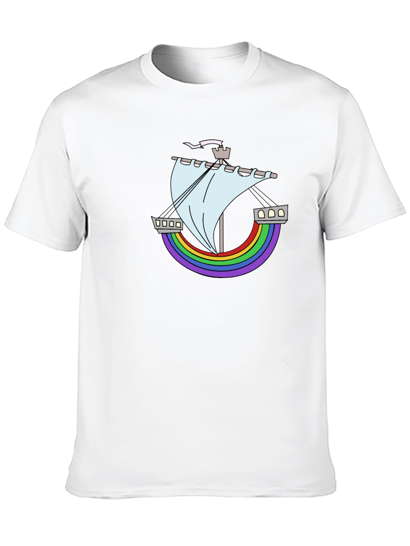 Rainbow Ship Graphic Tee - Black Cotton T-Shirt