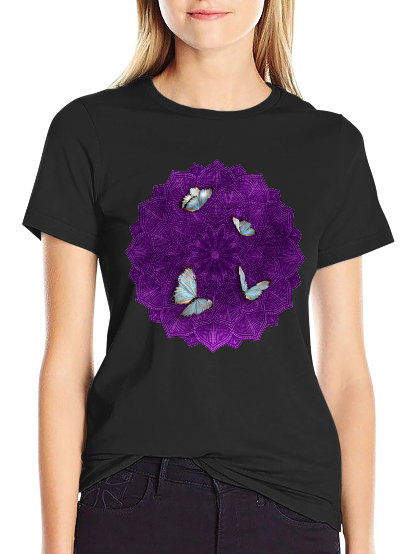 Butterfly Mandala Black T-Shirt