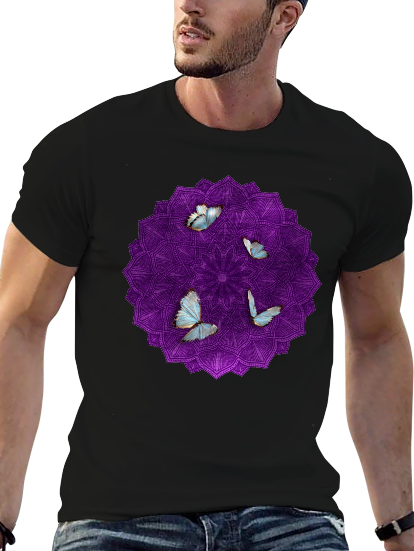 Butterfly Mandala Black T-Shirt