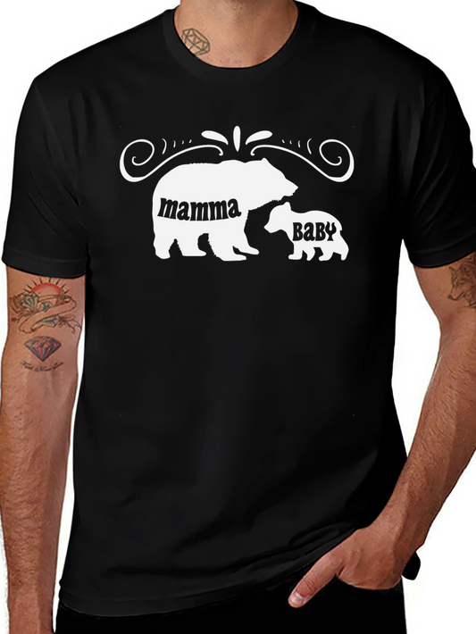 Mama Bear & Baby Graphic Tee - Black Cotton Blend