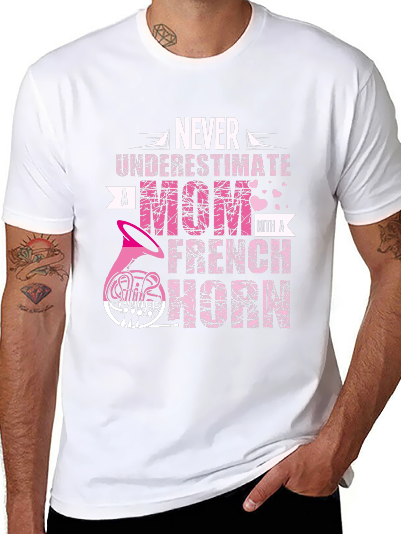 Never Underestimate Mom French Horn Black T-Shirt