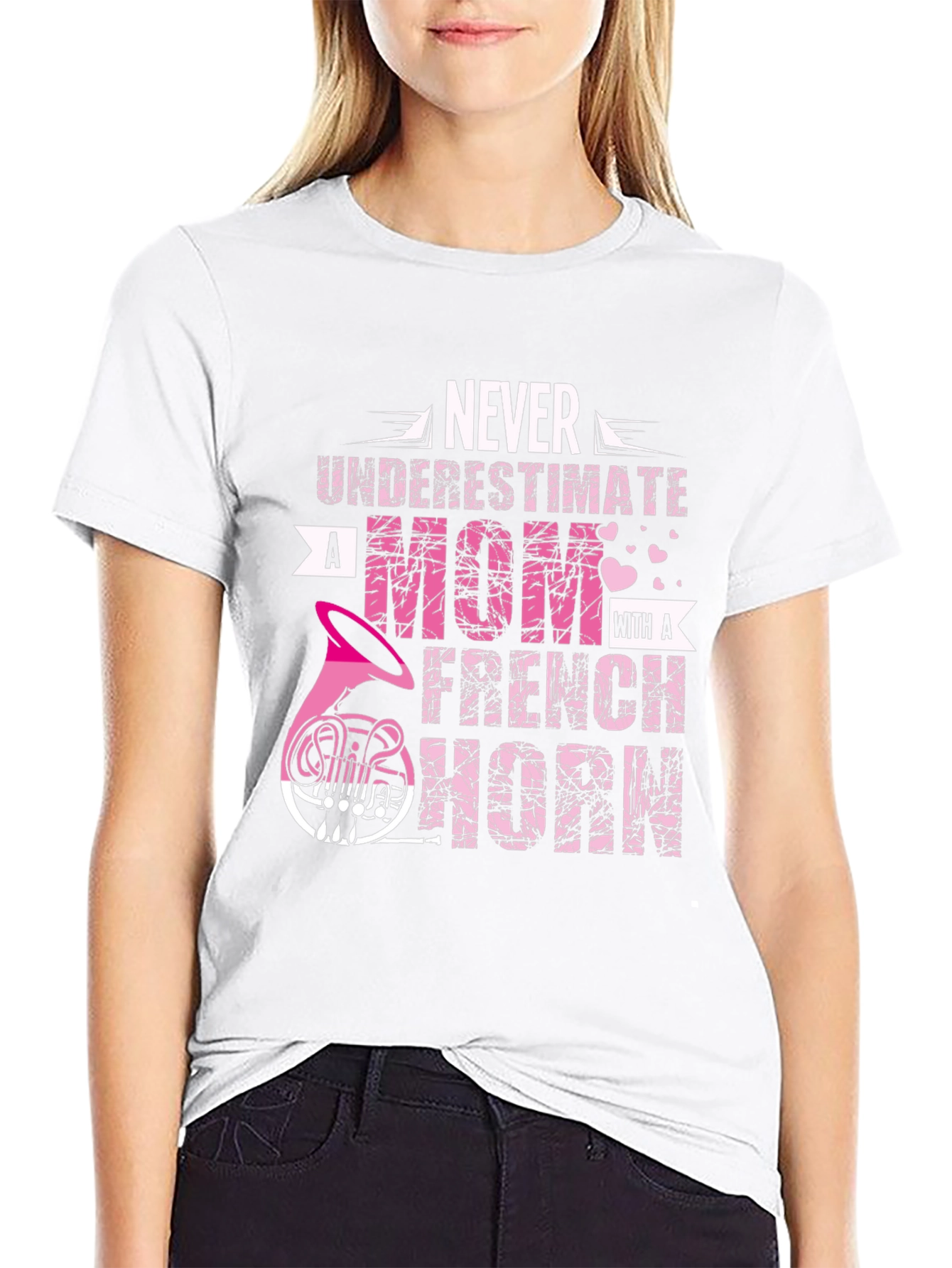 Never Underestimate Mom French Horn Black T-Shirt