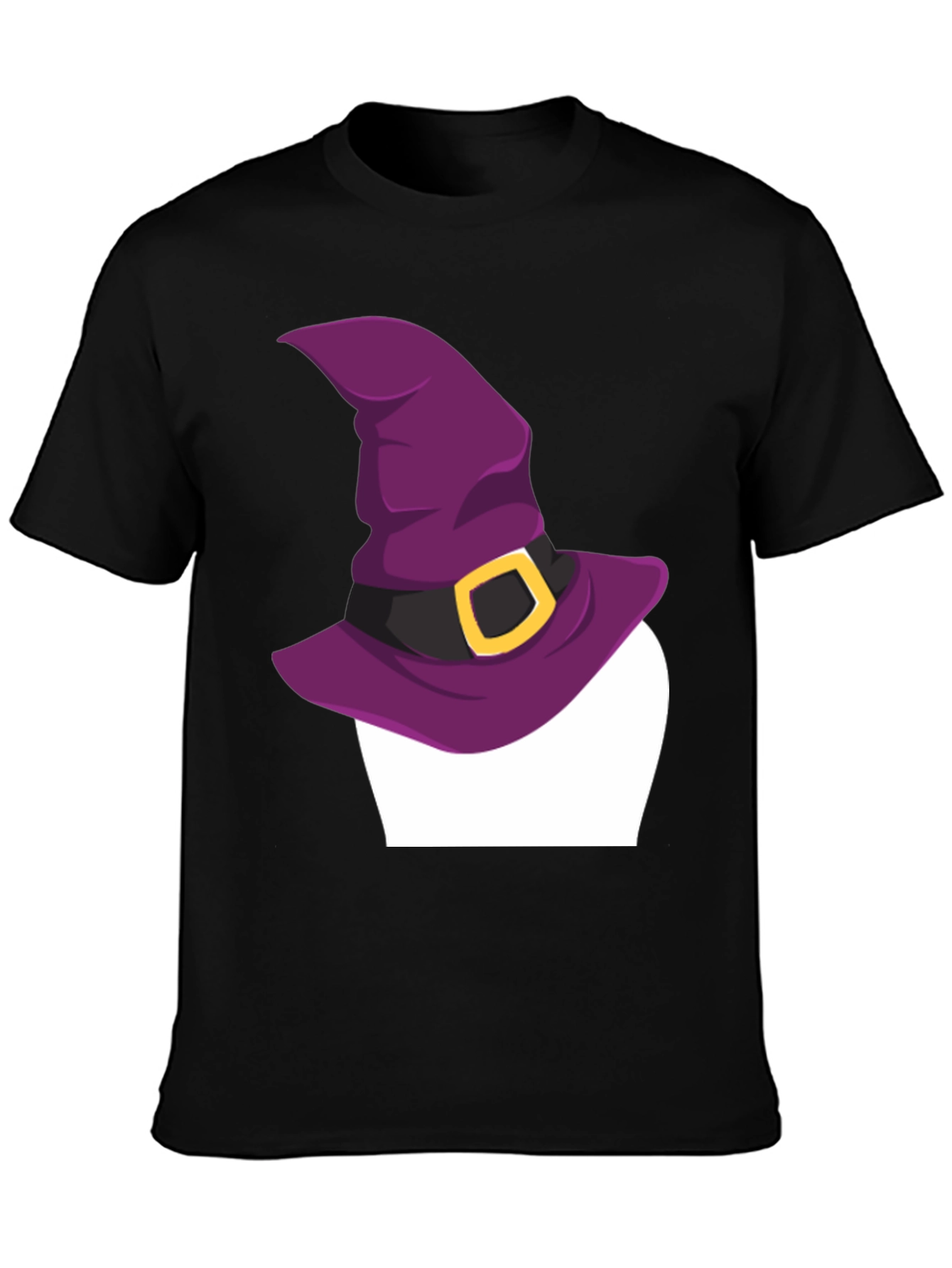 Halloween Witch Hat Graphic Tee - Black Cotton T-Shirt