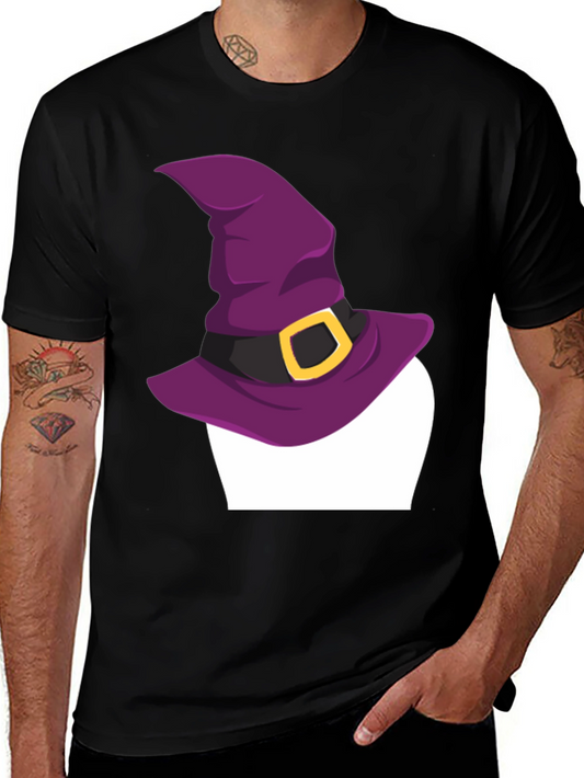 Halloween Witch Hat Graphic Tee - Black Cotton T-Shirt