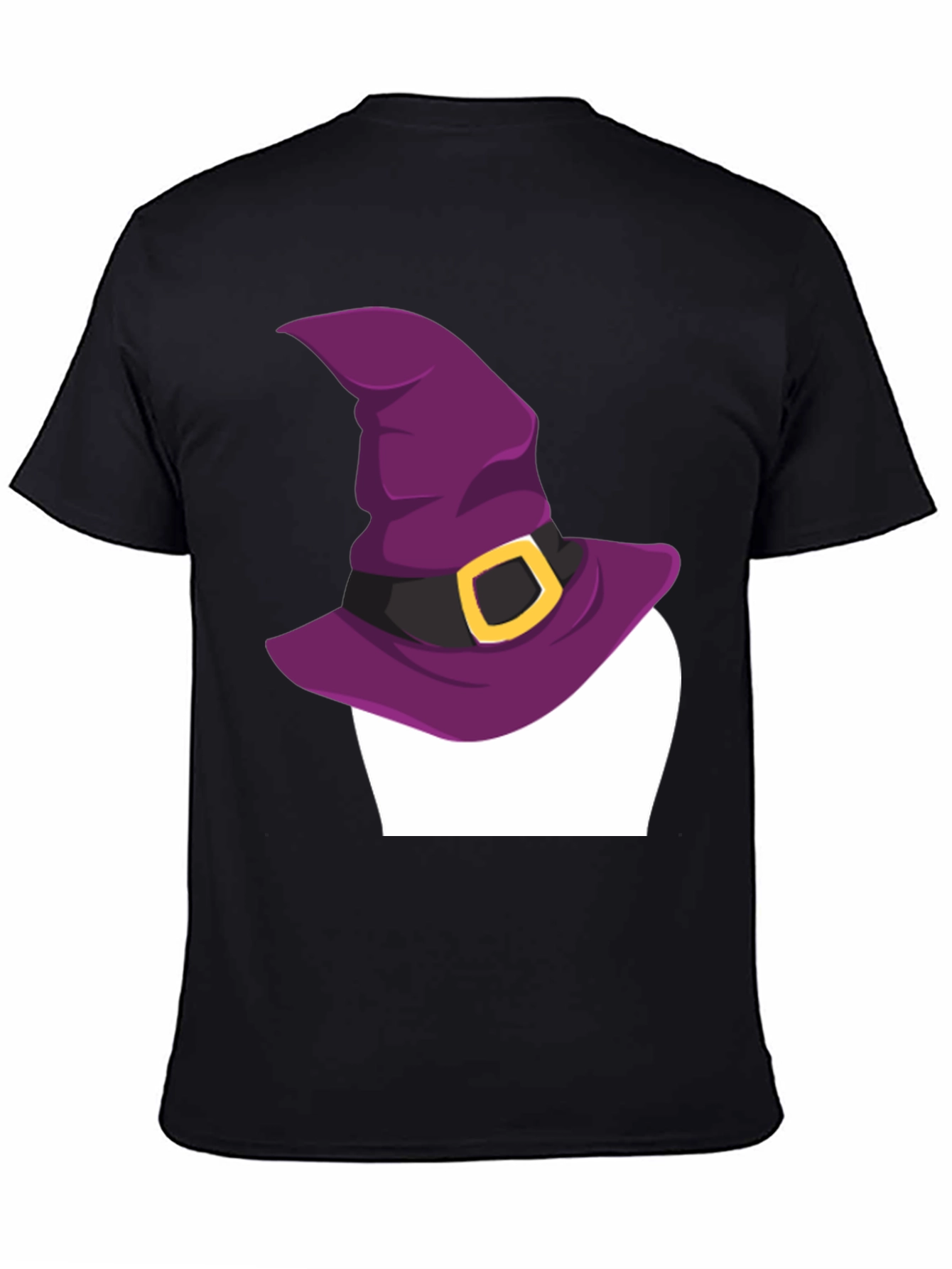 Halloween Witch Hat Graphic Tee - Black Cotton T-Shirt