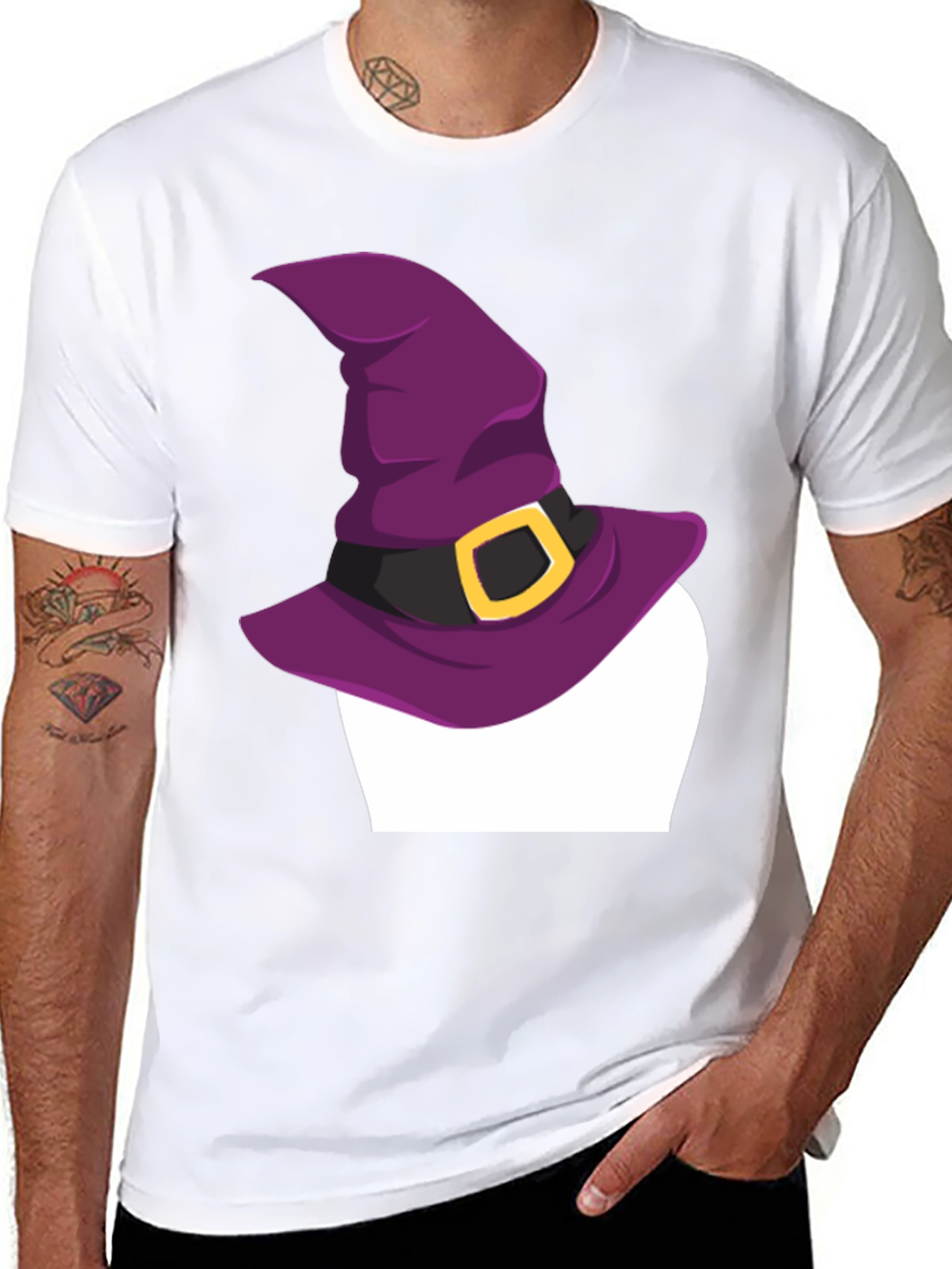 Halloween Witch Hat Graphic Tee - Black Cotton T-Shirt