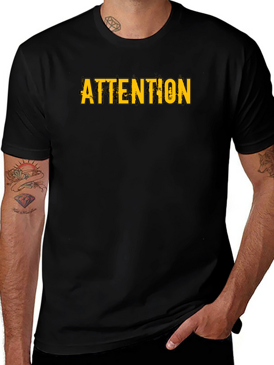Attention Graphic Print Black T-Shirt