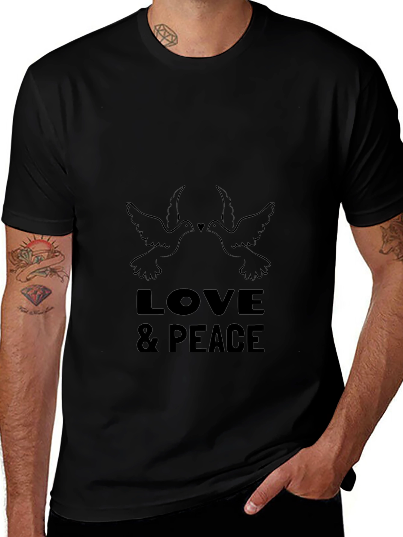 Love & Peace Dove Graphic Black T-Shirt