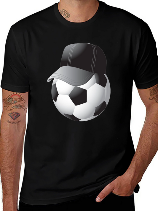 Soccer Ball in Hat Graphic Tee - Black Cotton T-Shirt