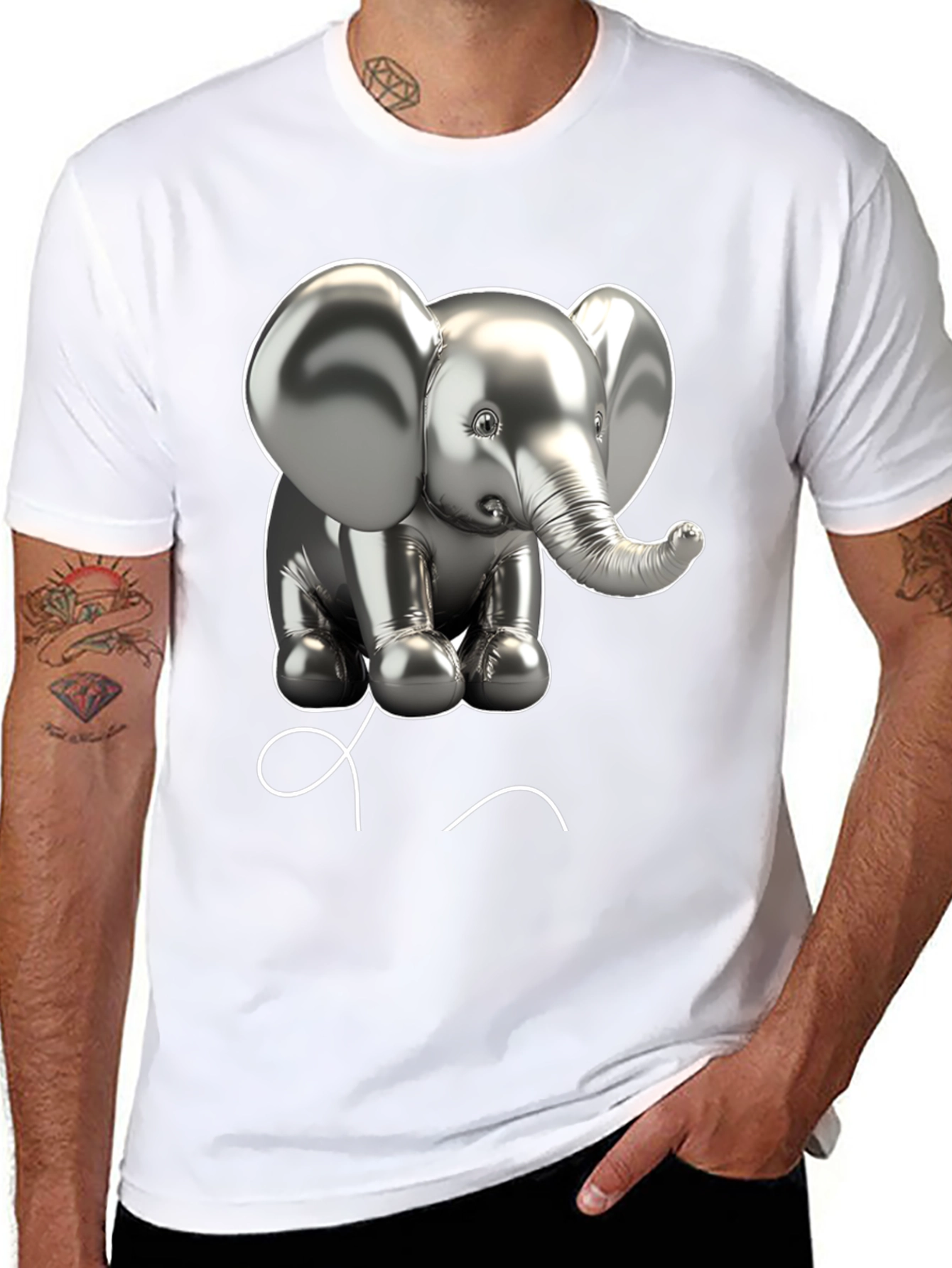 Elephant Balloon Graphic Tee - Black Cotton T-Shirt