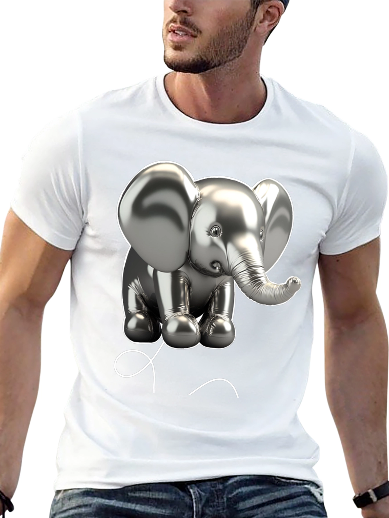 Elephant Balloon Graphic Tee - Black Cotton T-Shirt