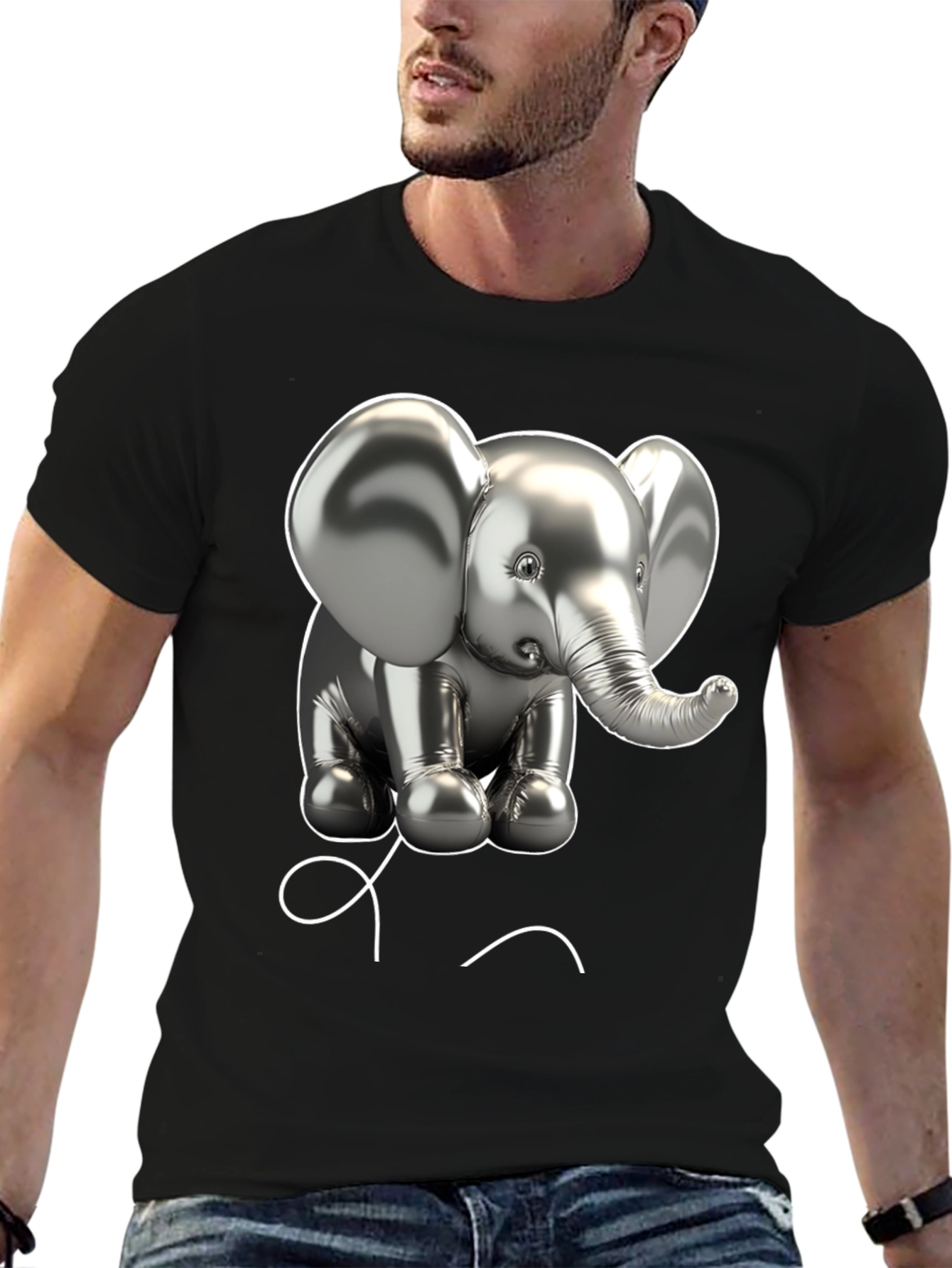 Elephant Balloon Graphic Tee - Black Cotton T-Shirt