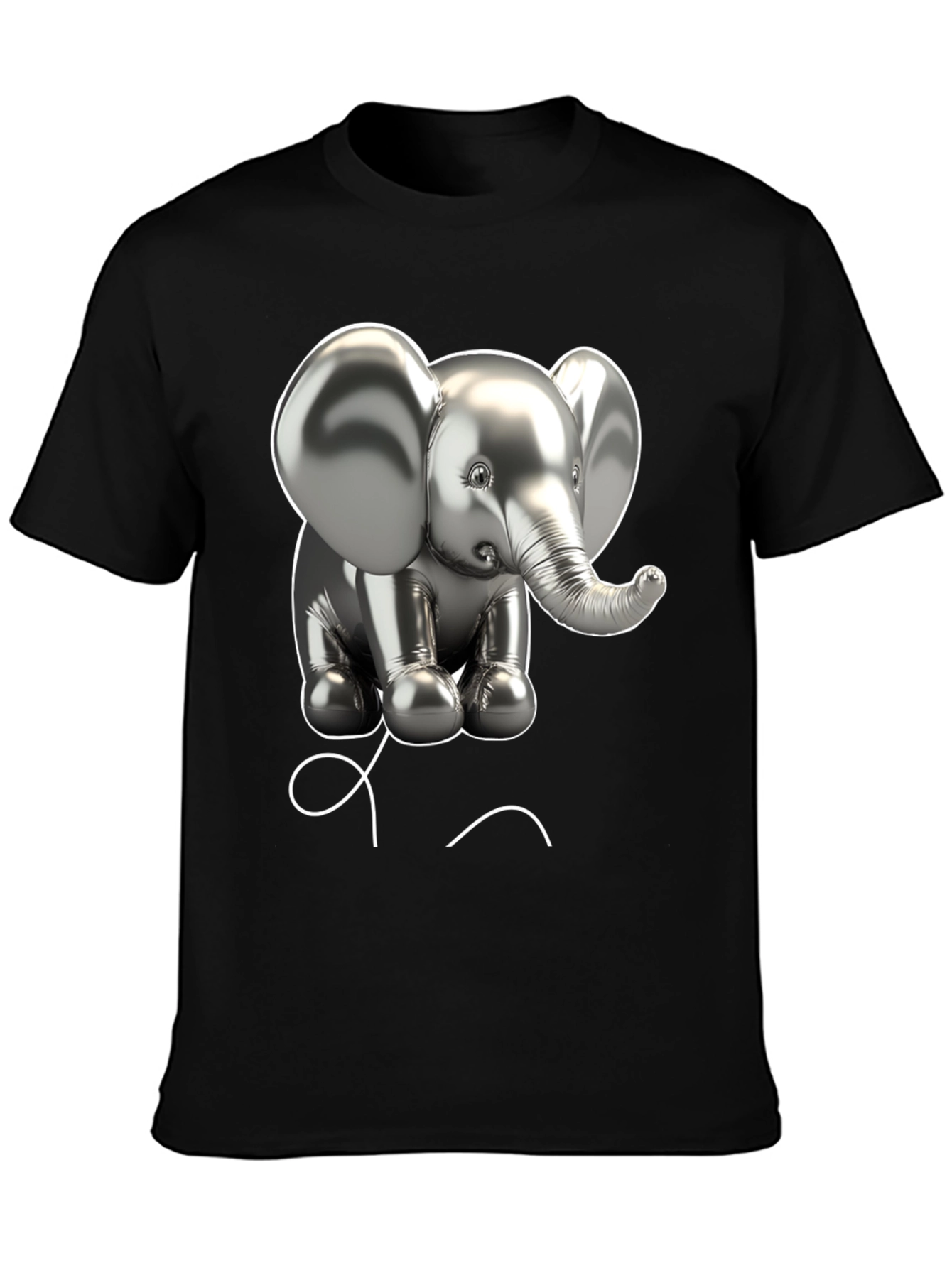 Elephant Balloon Graphic Tee - Black Cotton T-Shirt