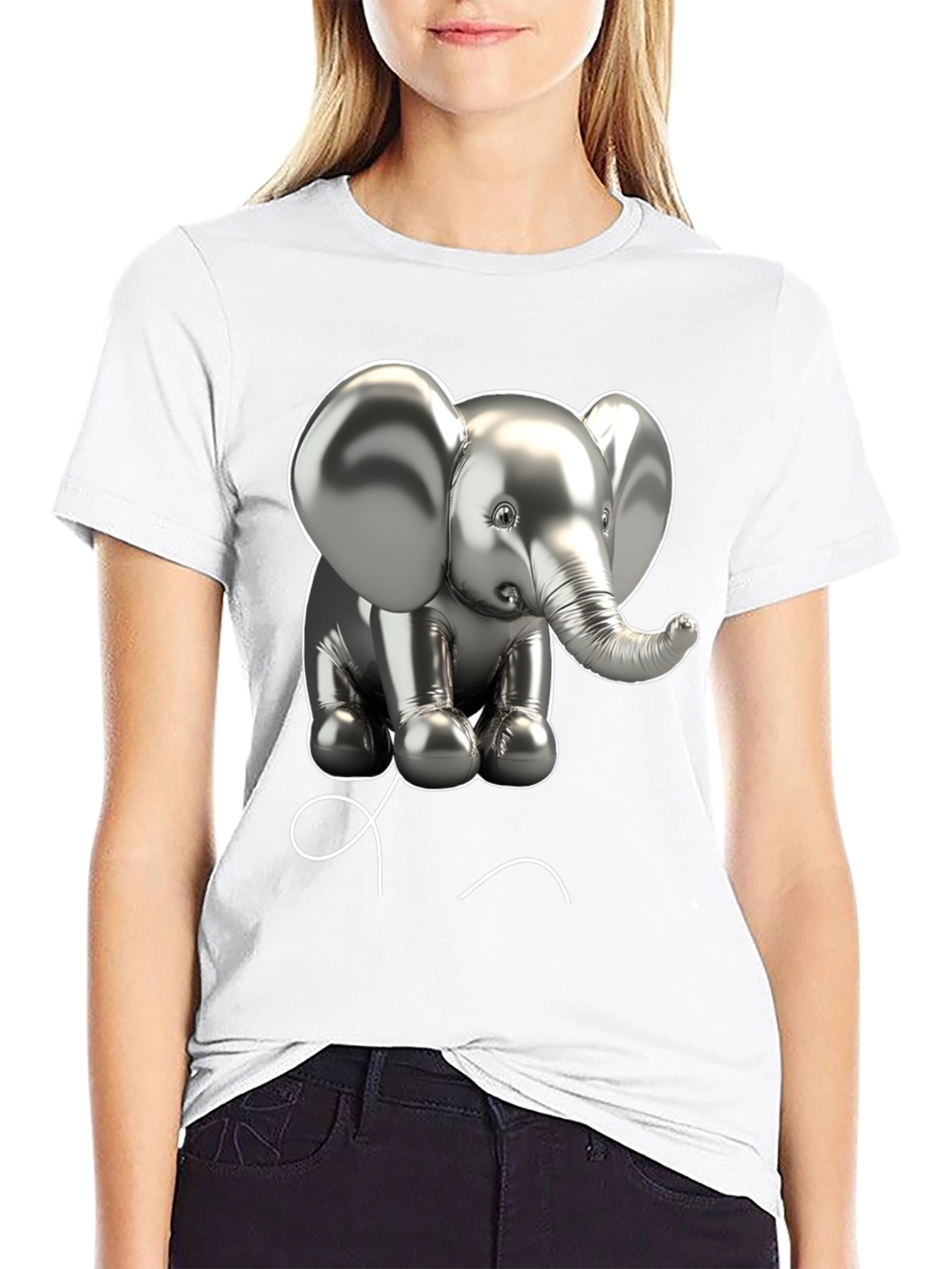 Elephant Balloon Graphic Tee - Black Cotton T-Shirt