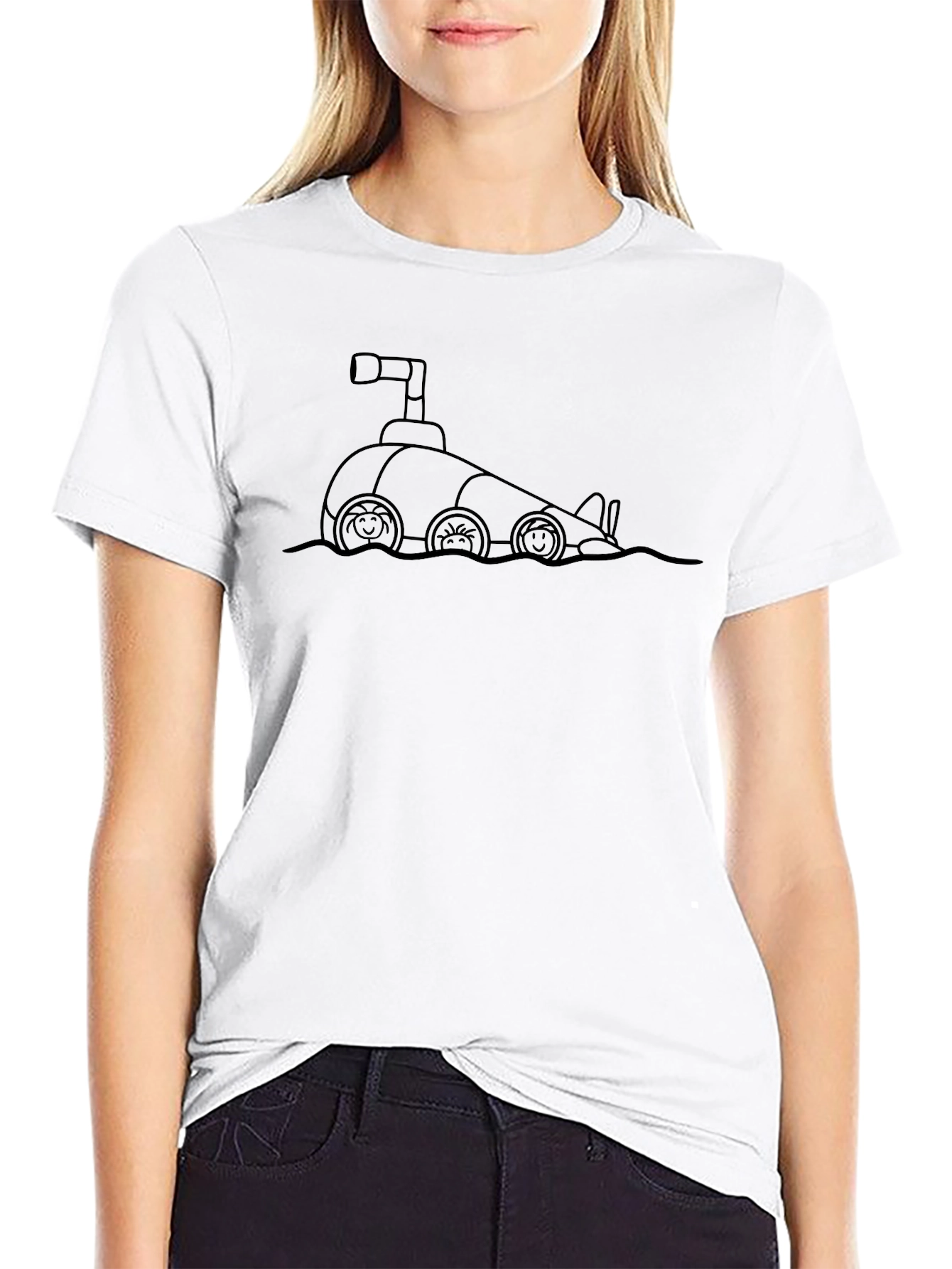 Funny Submarine T-Shirt - Black Cotton Crew Neck Tee
