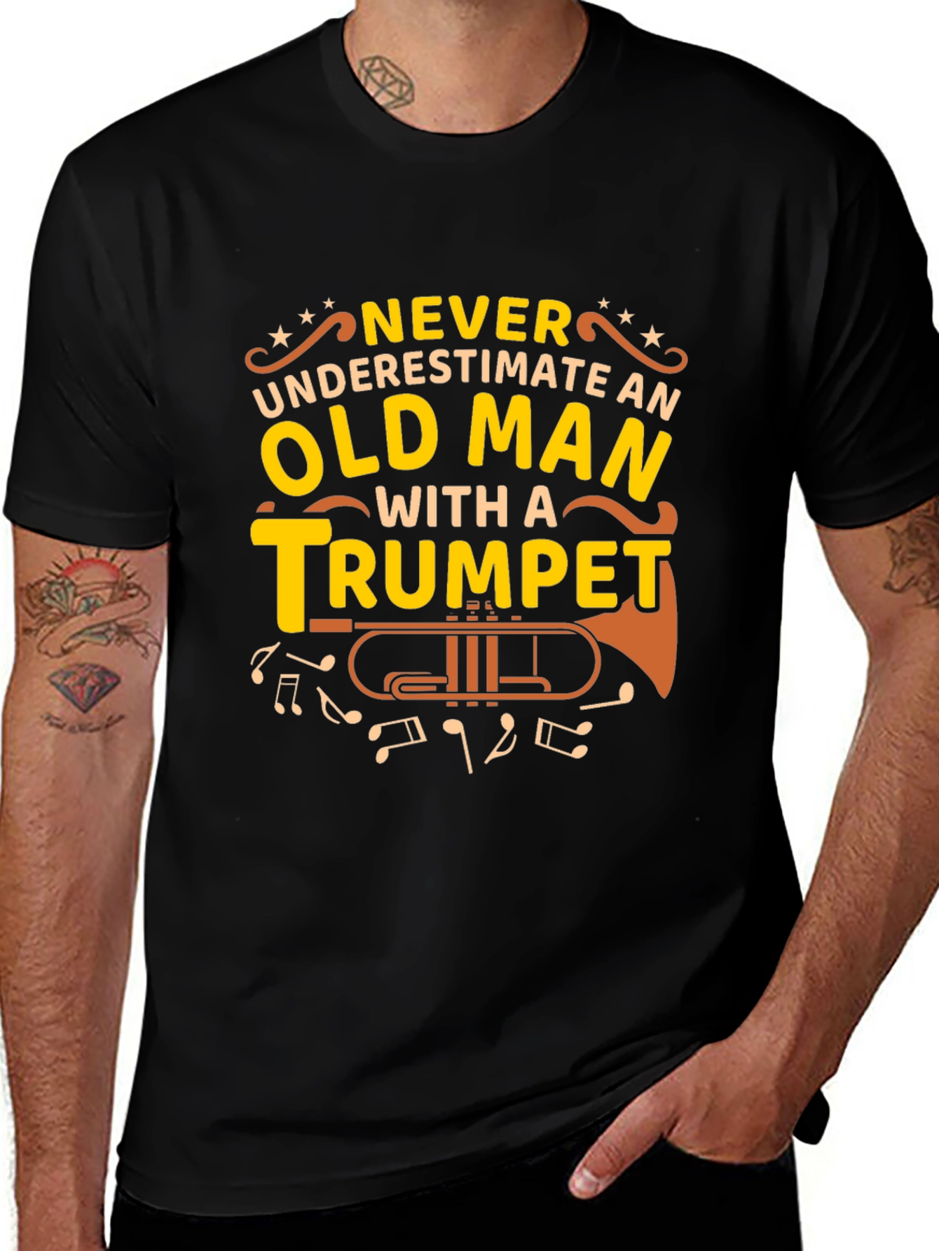 Old Man Trumpet Graphic Tee - Musicians Gift