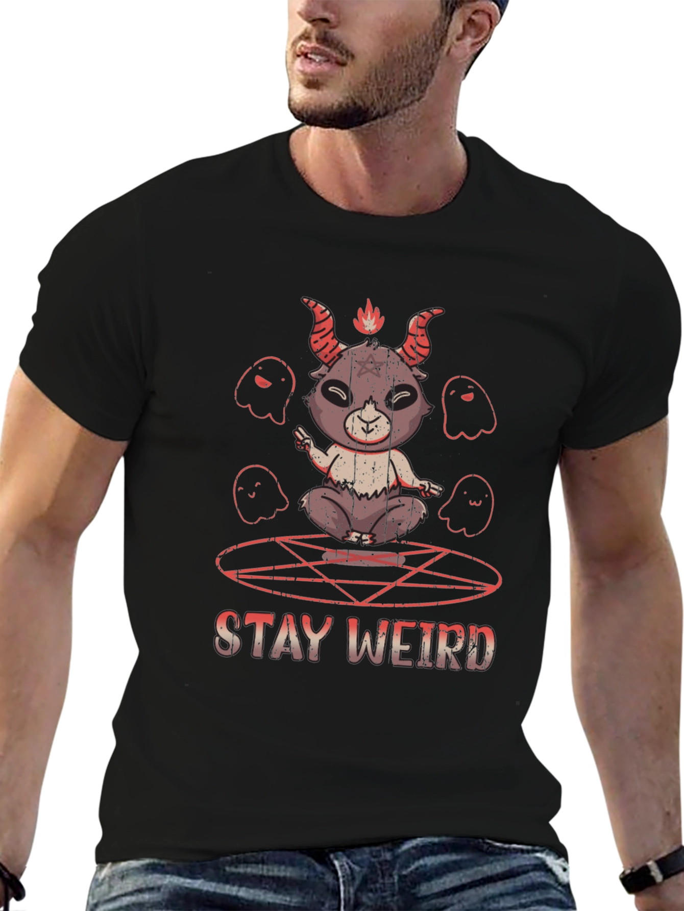 Stay Weird Graphic Tee - Baphomet Design