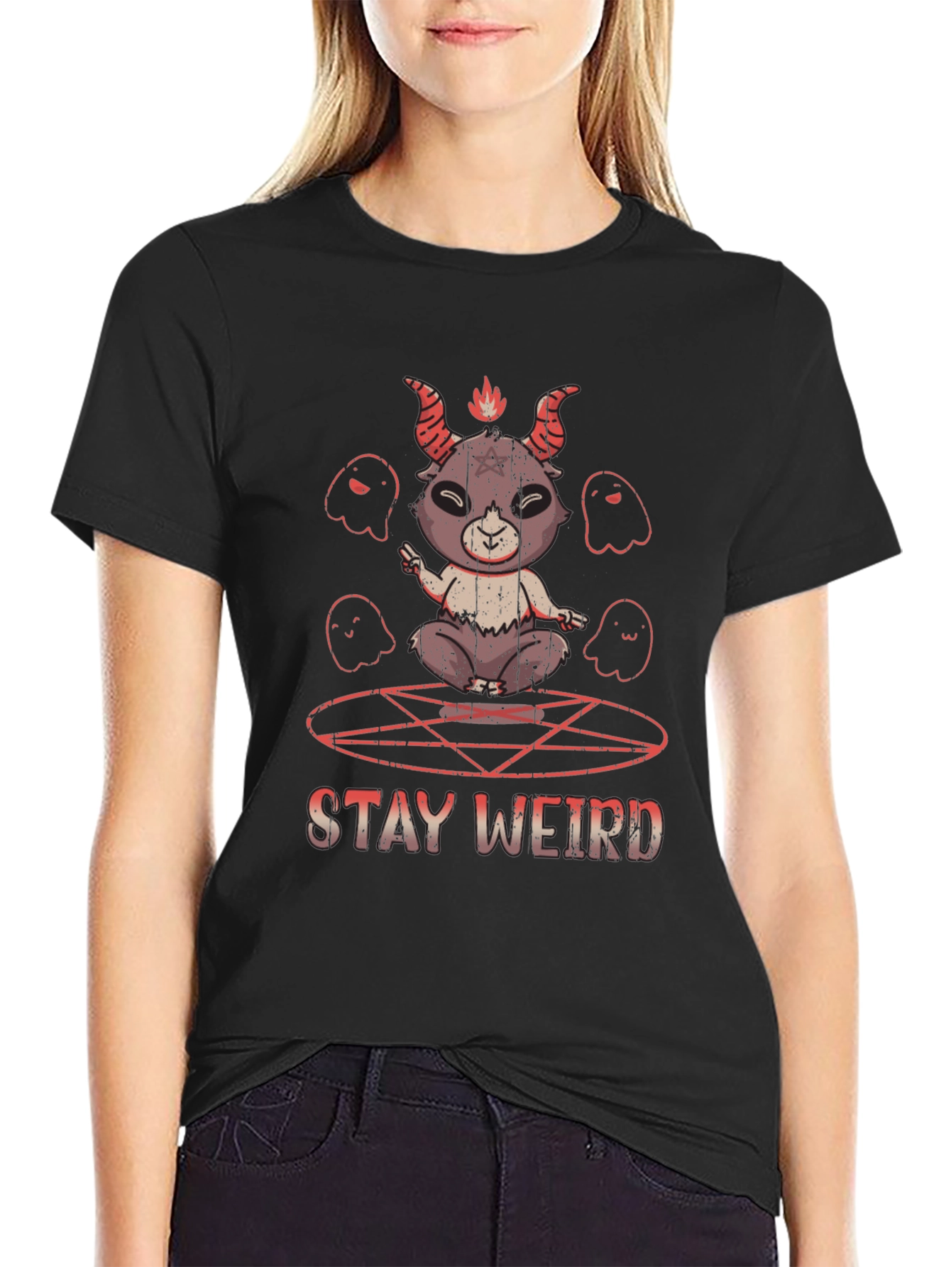 Stay Weird Graphic Tee - Baphomet Design