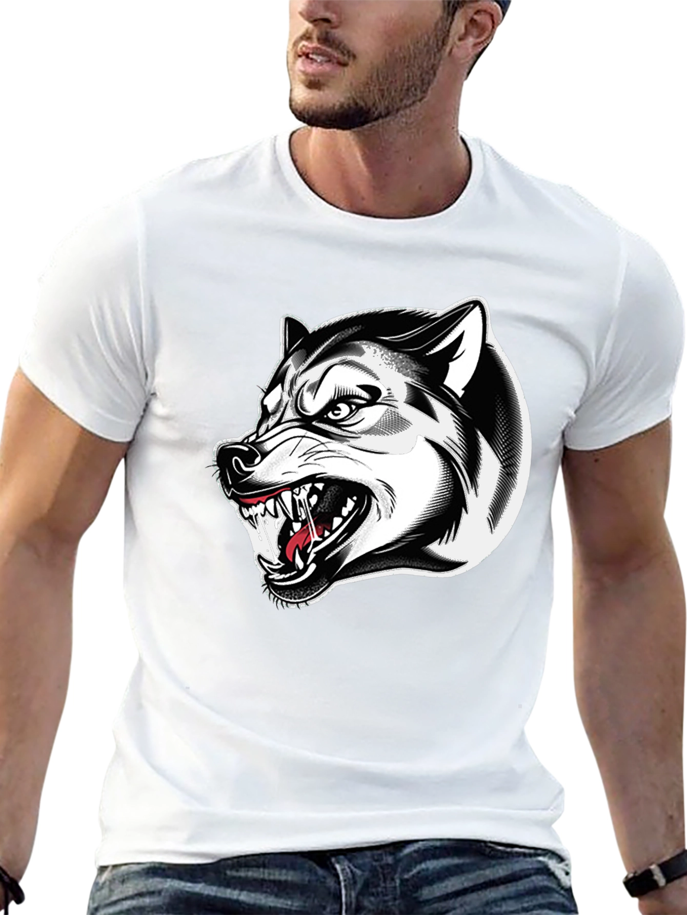Mens Black Wolf Graphic Tee
