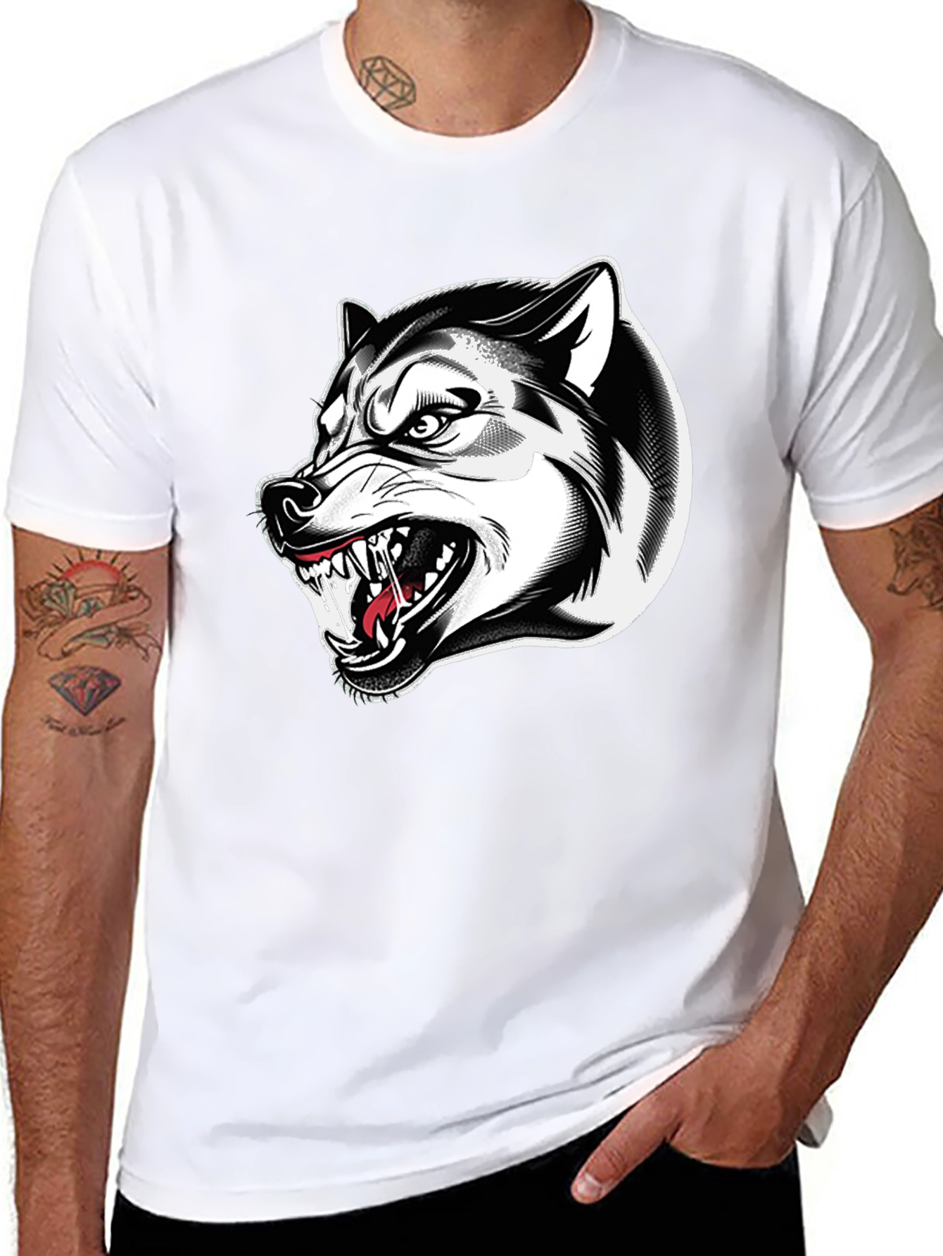 Mens Black Wolf Graphic Tee