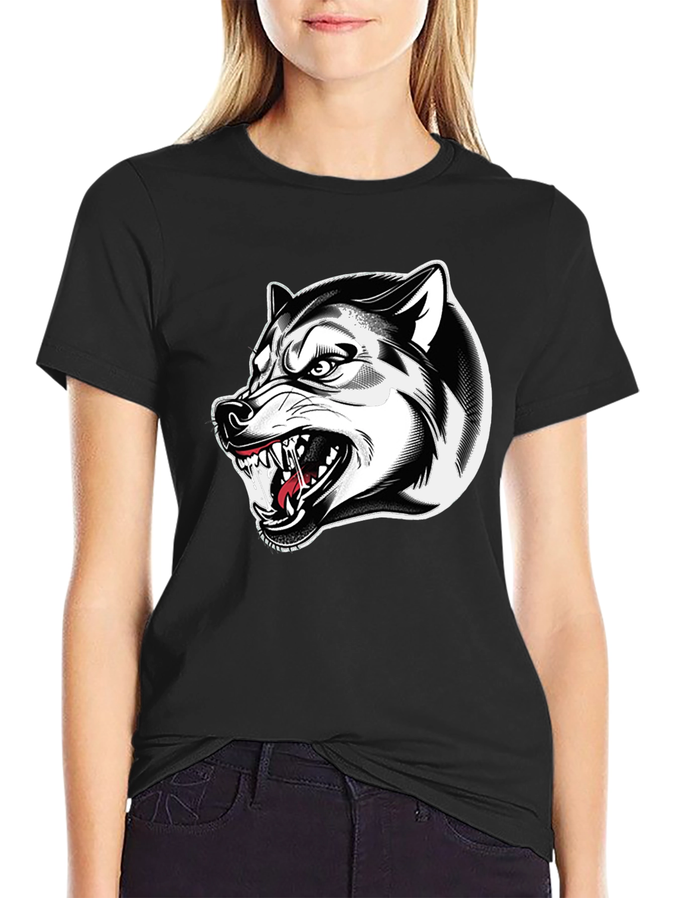 Mens Black Wolf Graphic Tee