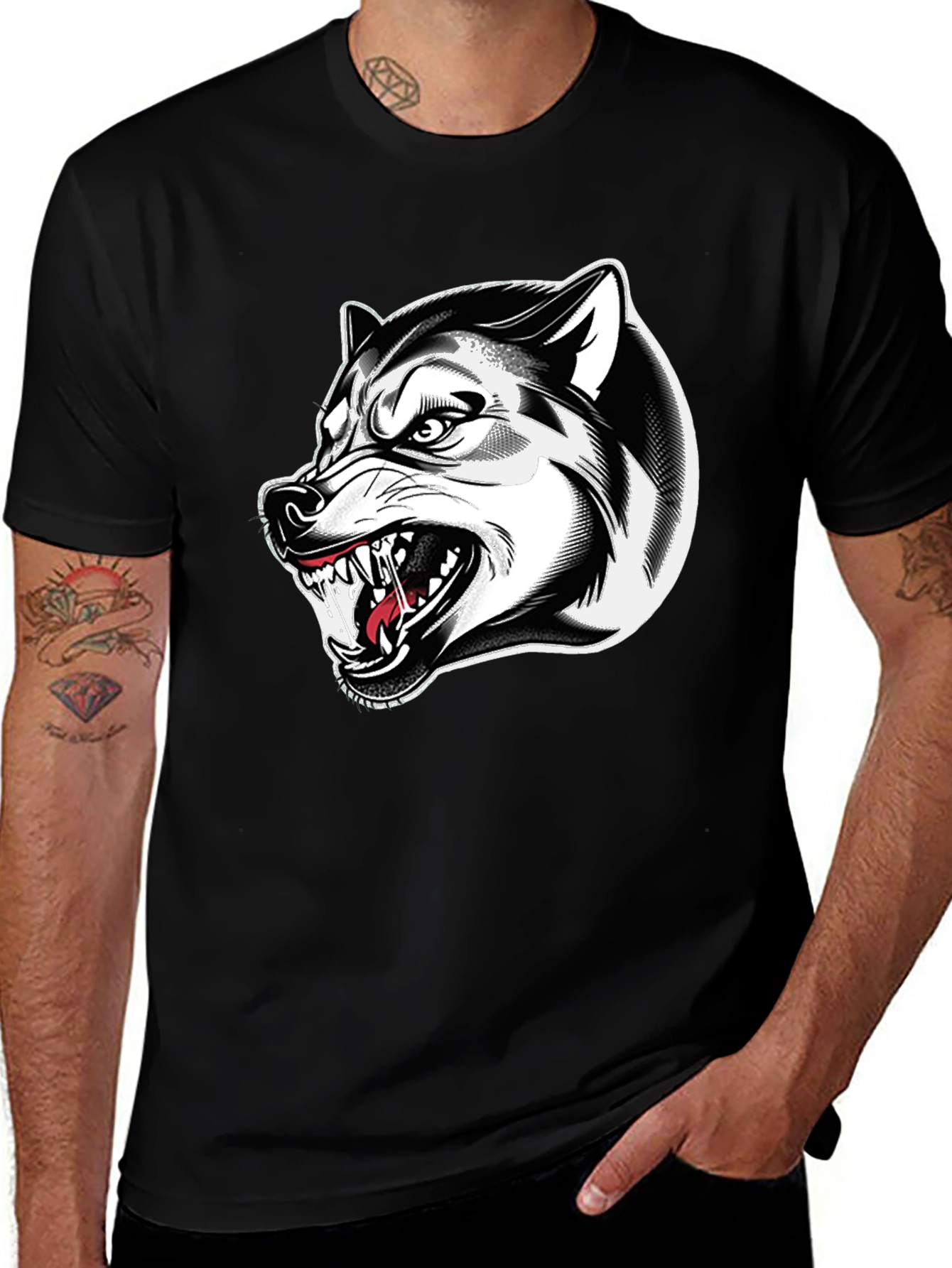 Mens Black Wolf Graphic Tee