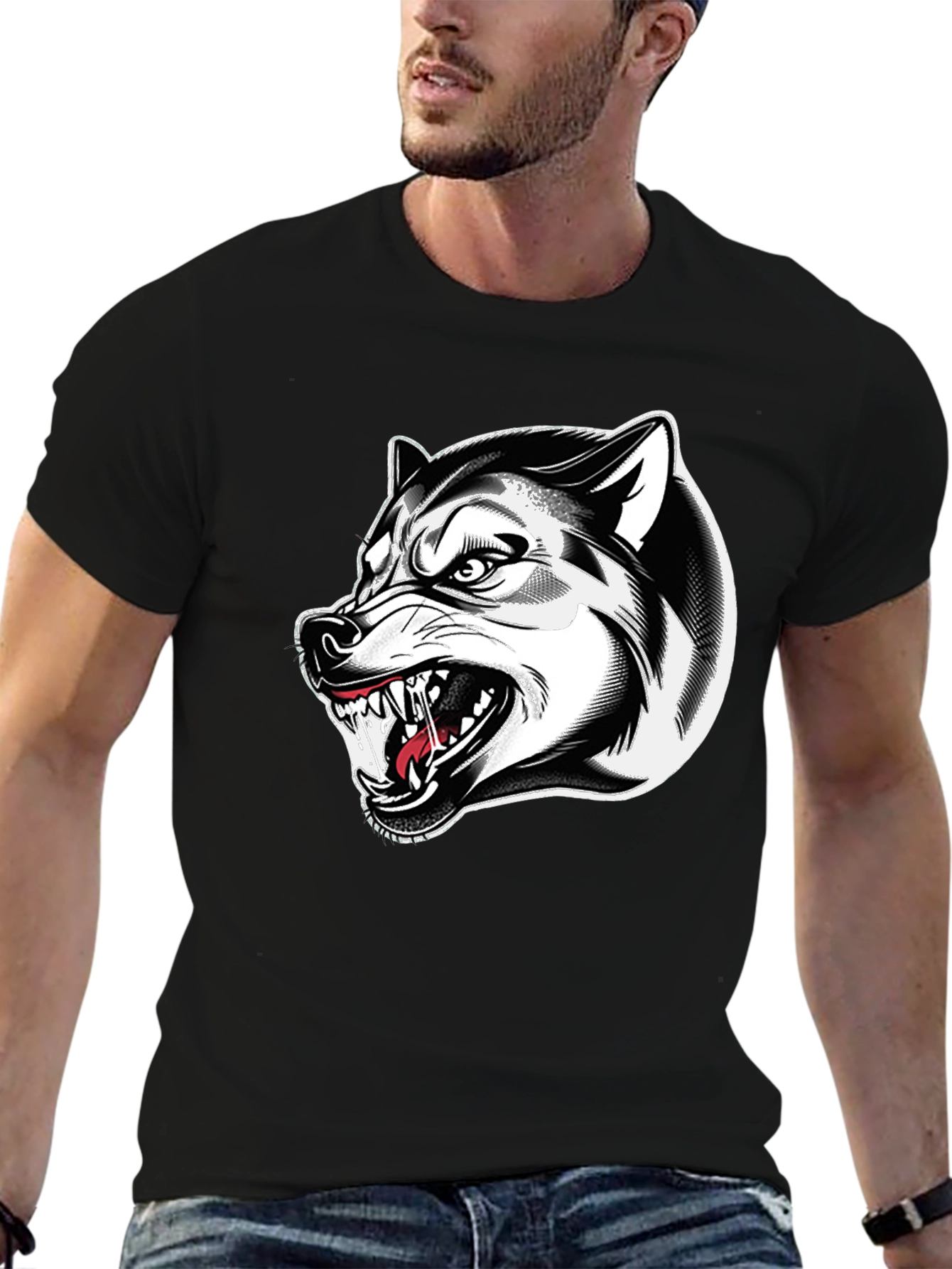 Mens Black Wolf Graphic Tee