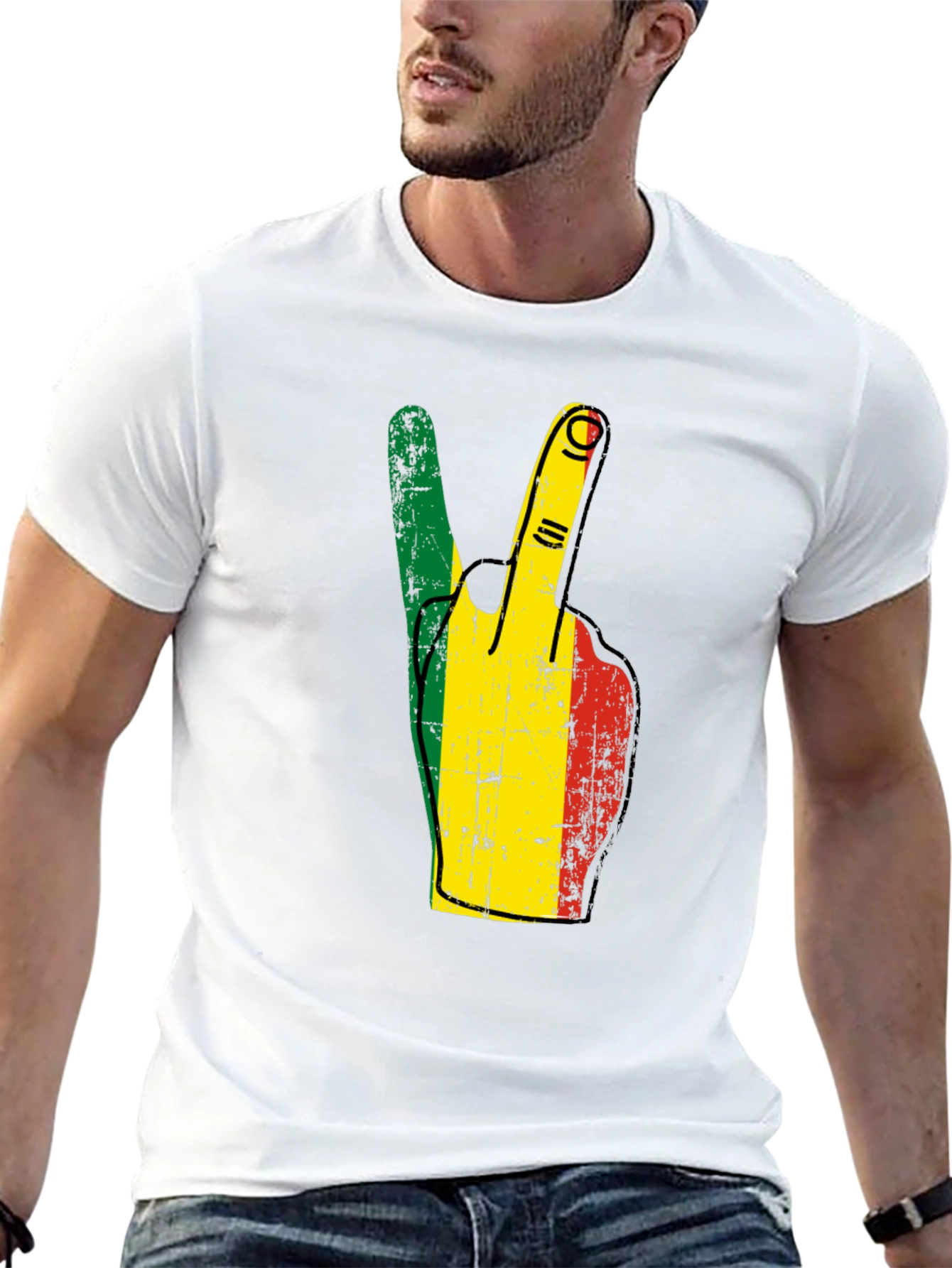 Rasta Peace Sign Graphic T-Shirt - Black