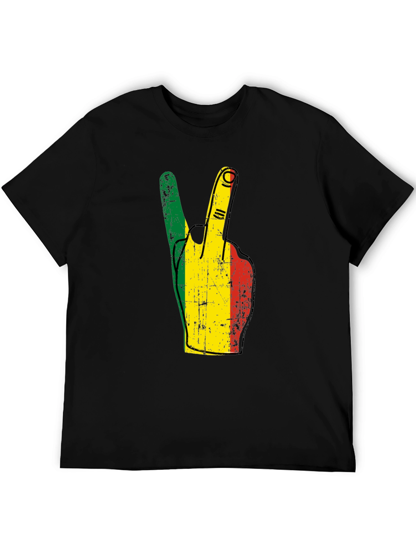 Rasta Peace Sign Graphic T-Shirt - Black