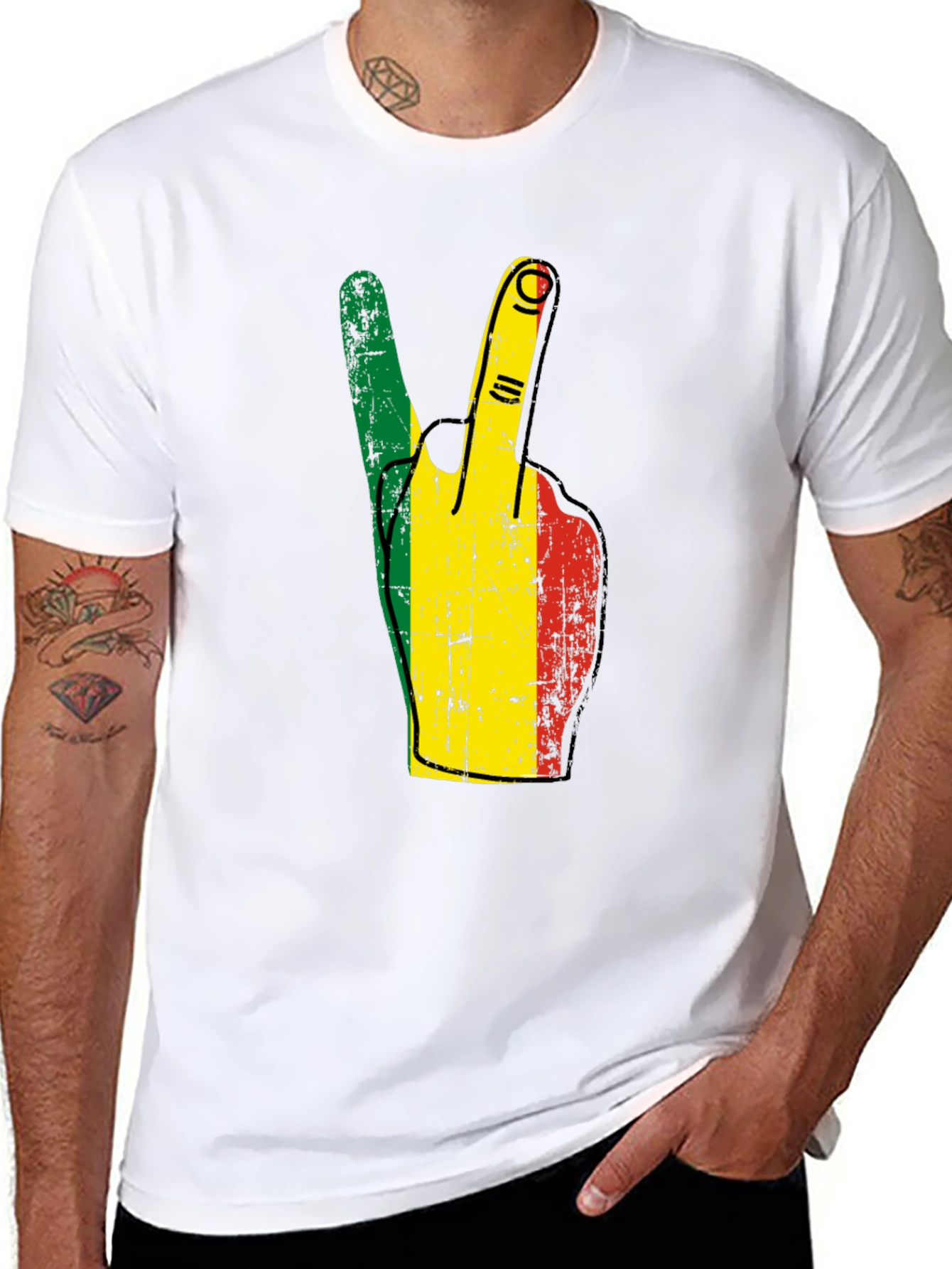 Rasta Peace Sign Graphic T-Shirt - Black