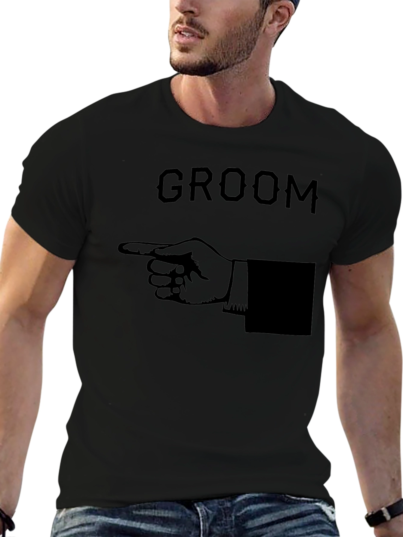 Groom Pointing Hand Graphic T-Shirt - Black