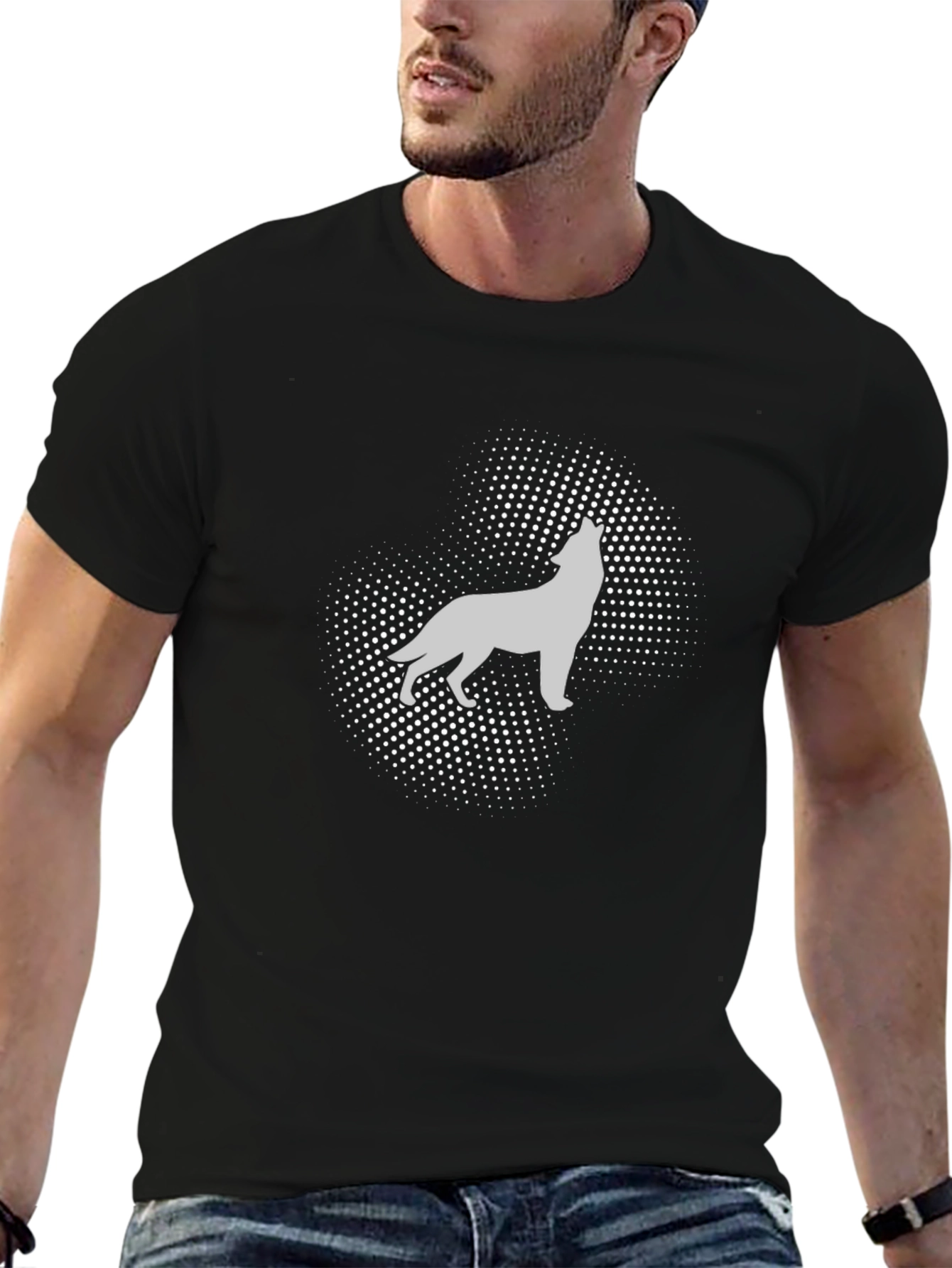 Wolf Silhouette Graphic Tee - Black Cotton T-Shirt