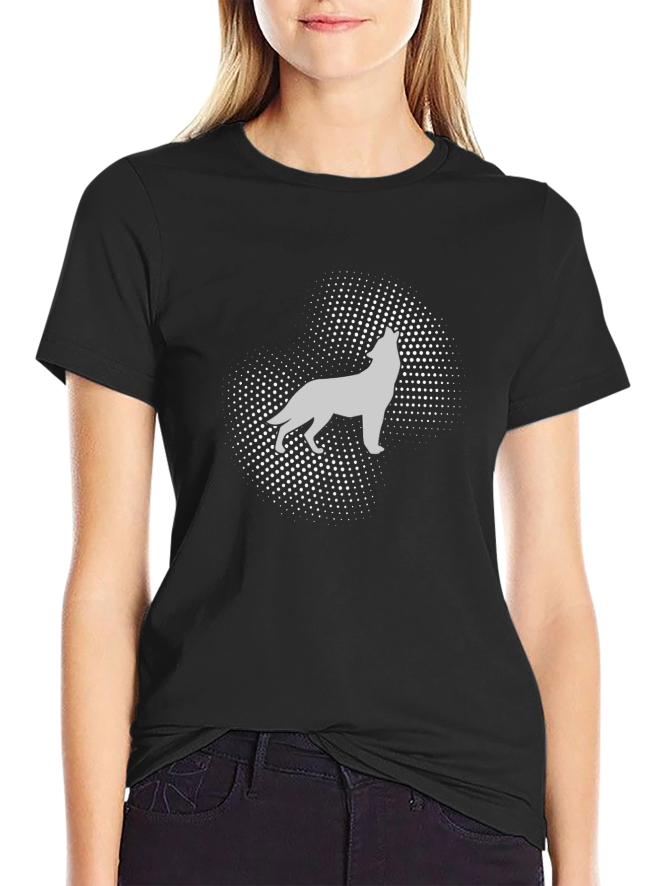Wolf Silhouette Graphic Tee - Black Cotton T-Shirt