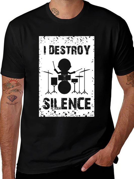 I Destroy Silence Drummer Graphic Tee - Black Cotton T-Shirt