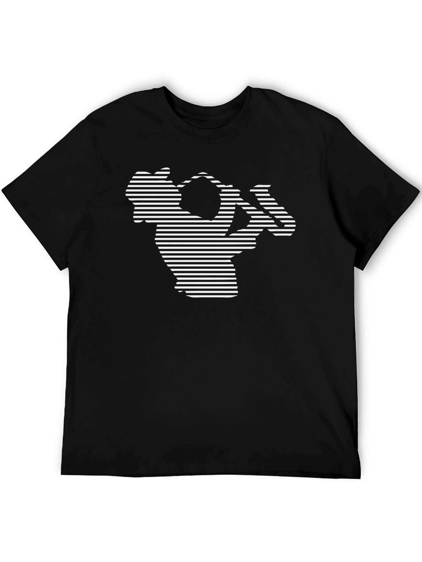 Striped Saxophone Graphic Tee - Black Cotton T-Shirt