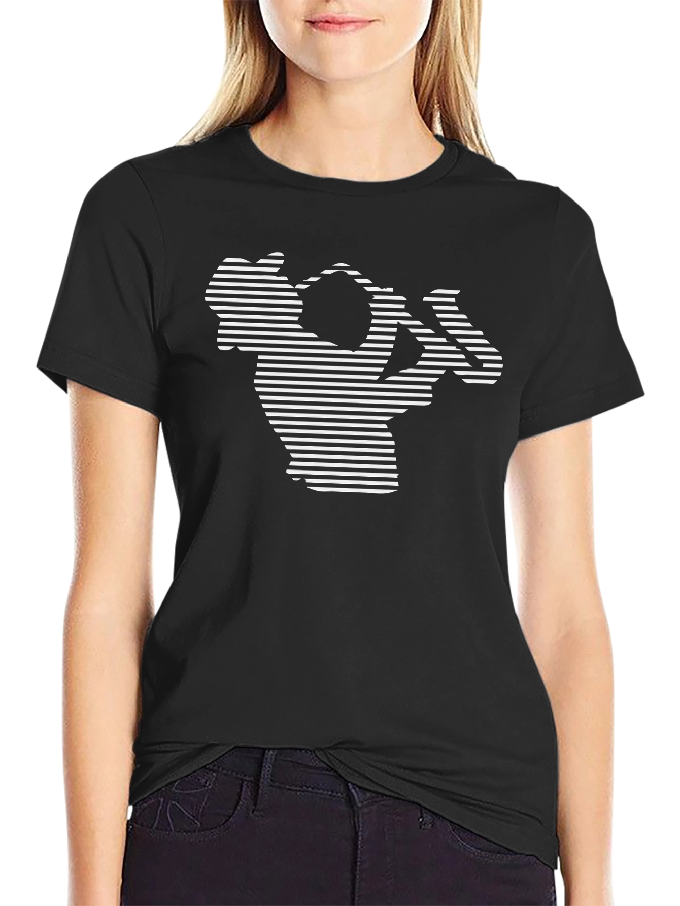Striped Saxophone Graphic Tee - Black Cotton T-Shirt