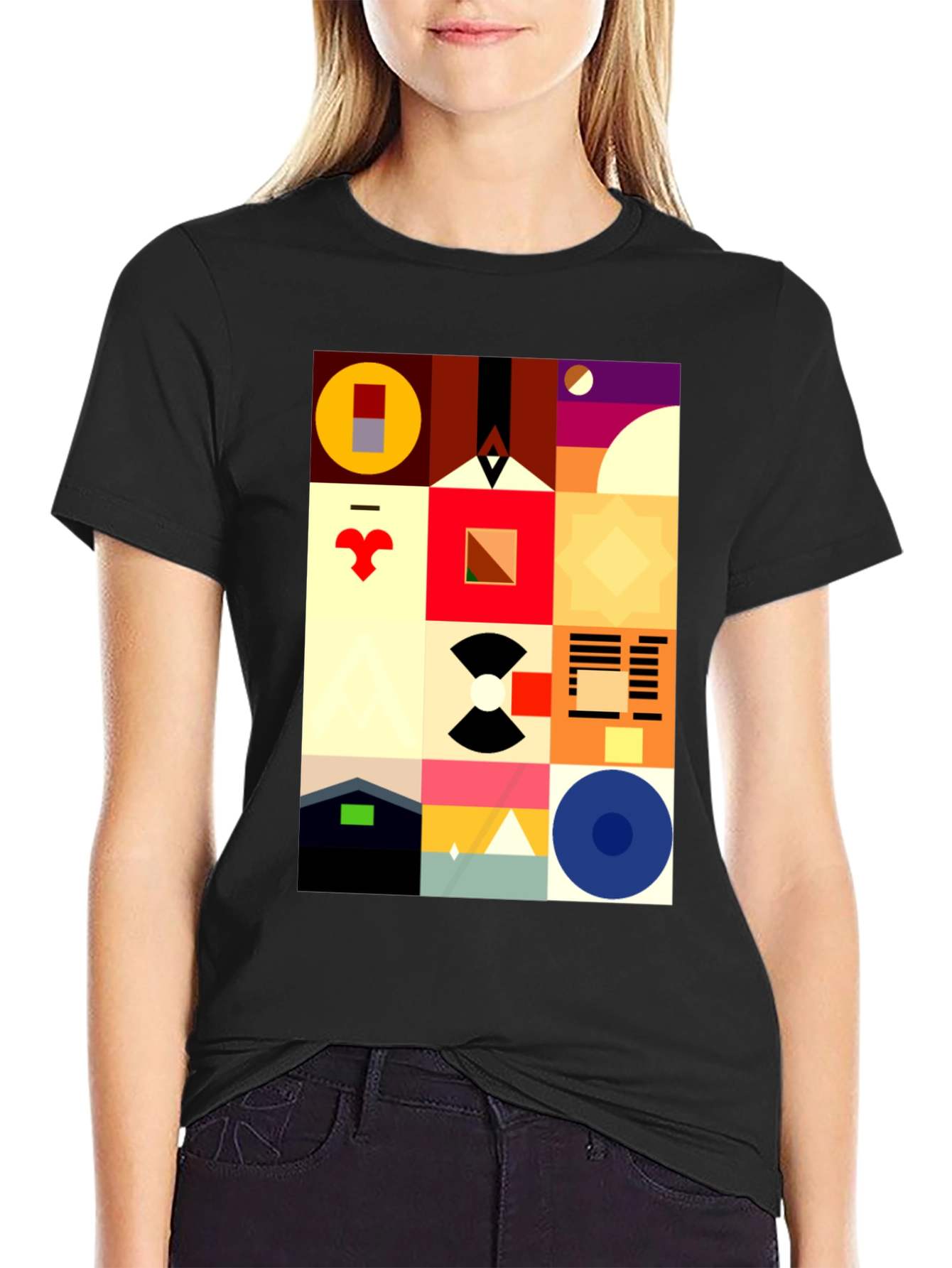 Abstract Geometric Pattern Black Tee