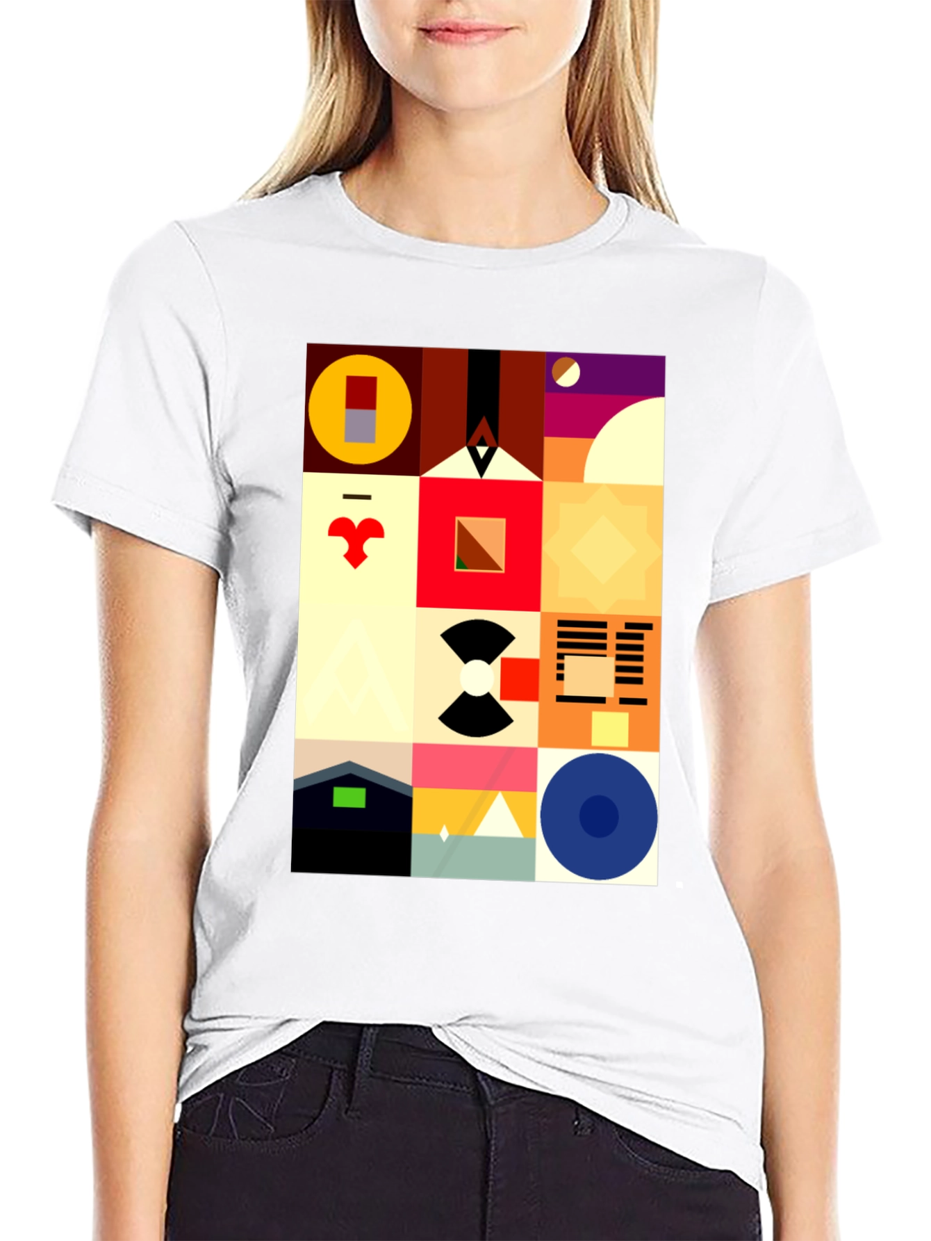 Abstract Geometric Pattern Black Tee